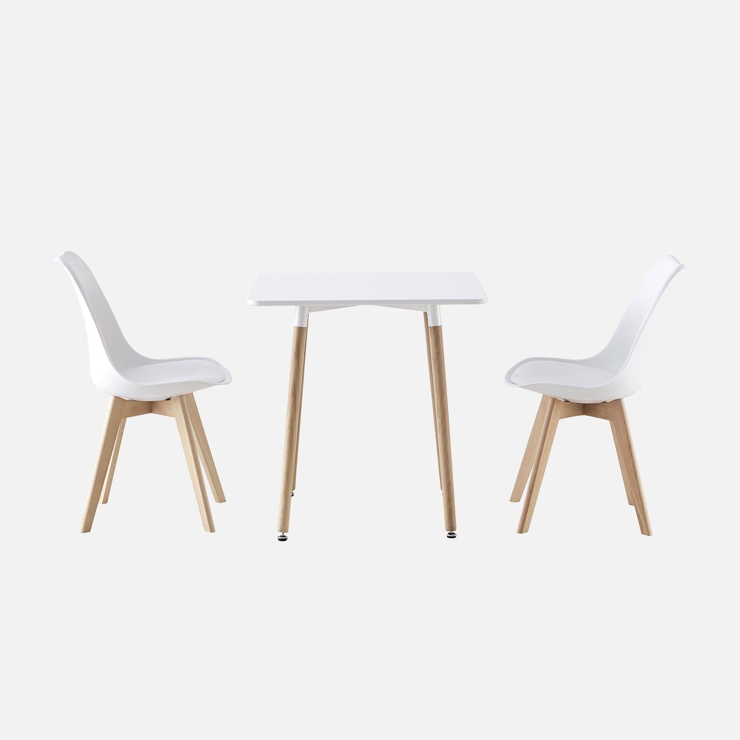 Hedvig - Conjunto de mesa de comedor cuadrada 70cm + 2 sillas escandinavas