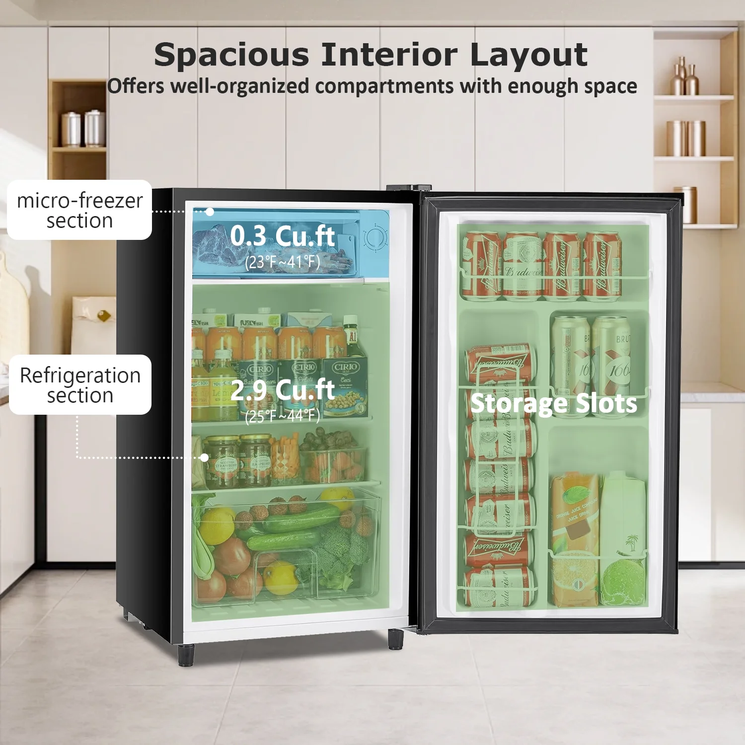 Beddle Mini Fridge with Freezer 3.2 Cu.ft Small Refrigerator for Dorm Bedroom, Compact Refrigerators Single Door Adjustable Thermostat Low Noise,Silver - Image 9