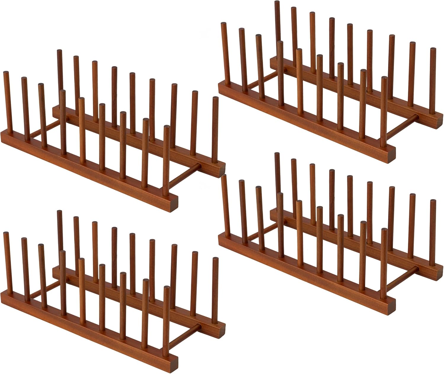 HBlife 6 Slots Teak Dish Plate Bowl Cup Book Pot Lid Cutting Board Drying Rack Stand Drainer Storage Holder Organizer Kitchen Cabinet（Keep Dry）