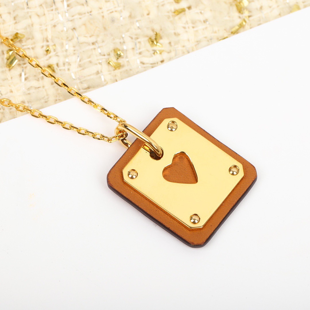 Hermes Cowhide Leather Square Tag Necklace - Original Replica Club