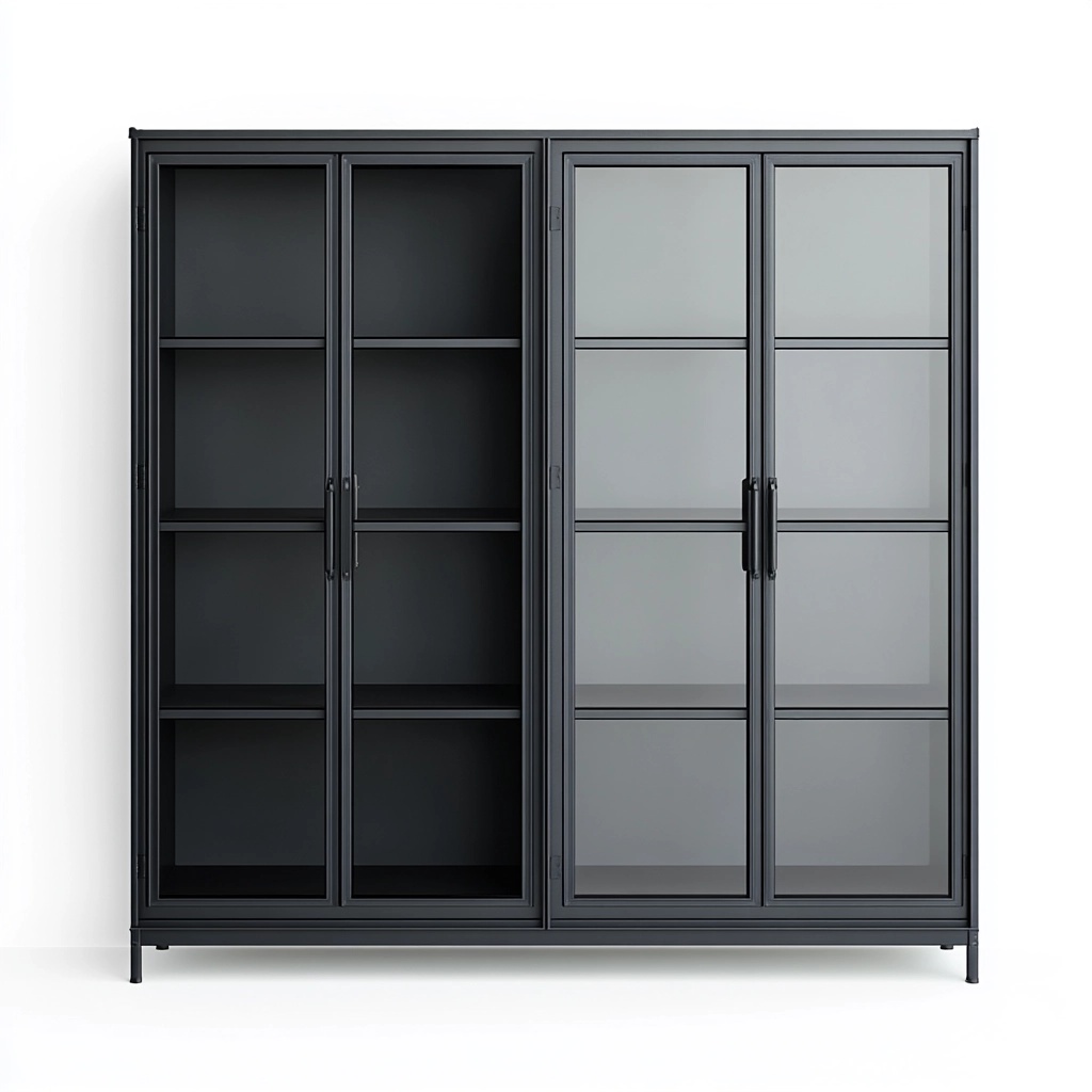Vitrina de salón de metal negro con puertas de cristal almacenamiento moderno 180x160cm armario de exhibición EL7607045