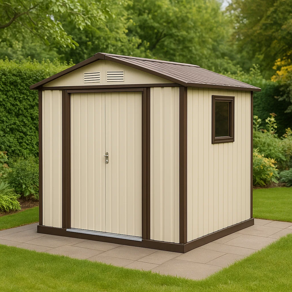 Caseta de jardín, caseta de almacenamiento beige/marrón de acero galvanizado para uso exterior, 213x177x195 cm VslwMjr168km