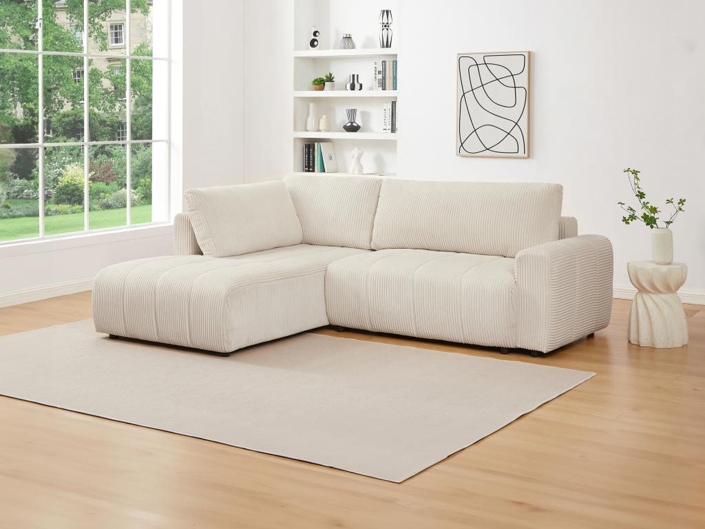 Sofá cama rinconera izquierda en tela de pana beige