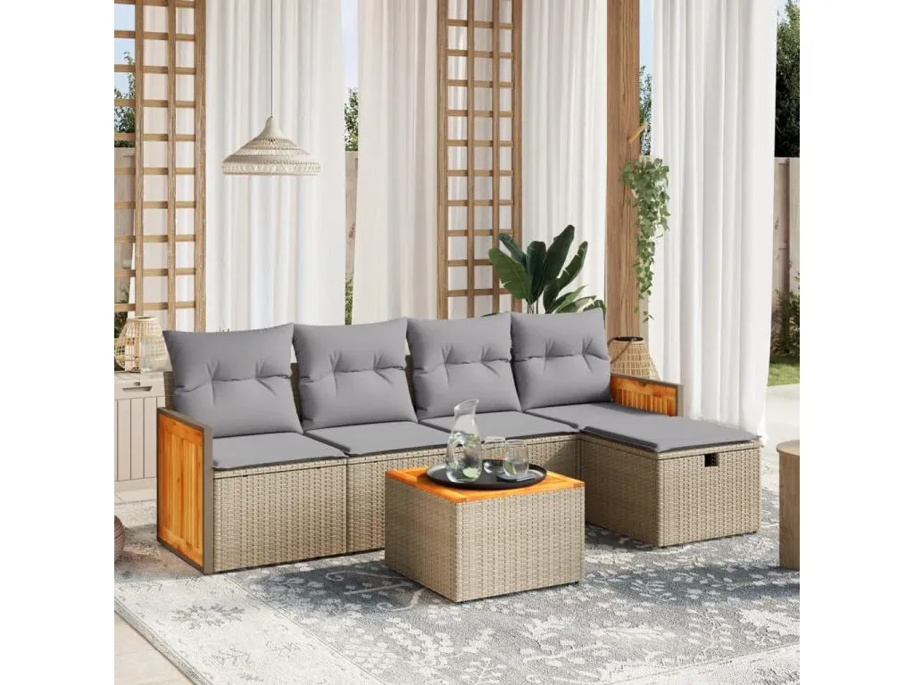 Juego de sofás jardín con cojines beige mezcla 6 piezas ratán PE vazr37989