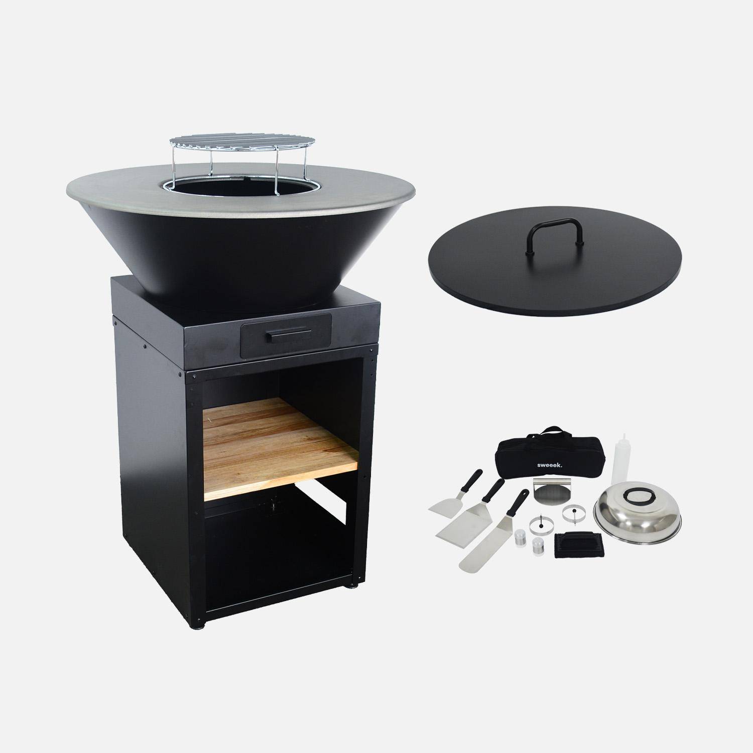 Mombacho - Brasero barbacoa con parrilla de cocción, espacio de almacenamiento, tapa y utensilios, Ø81,5cm