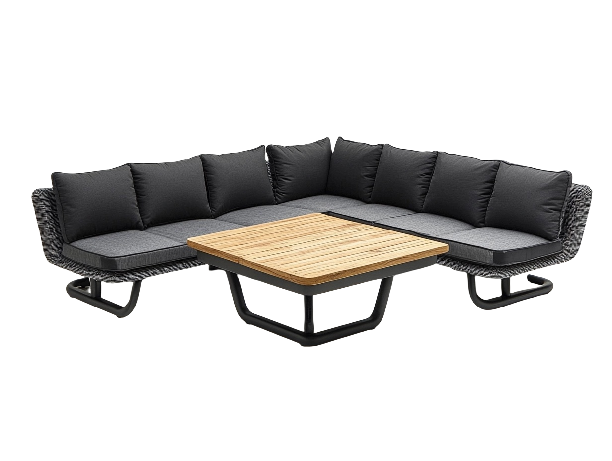 Sofá Esquinero de Jardín con Mesa de Madera y Cojines Grises gx0096795