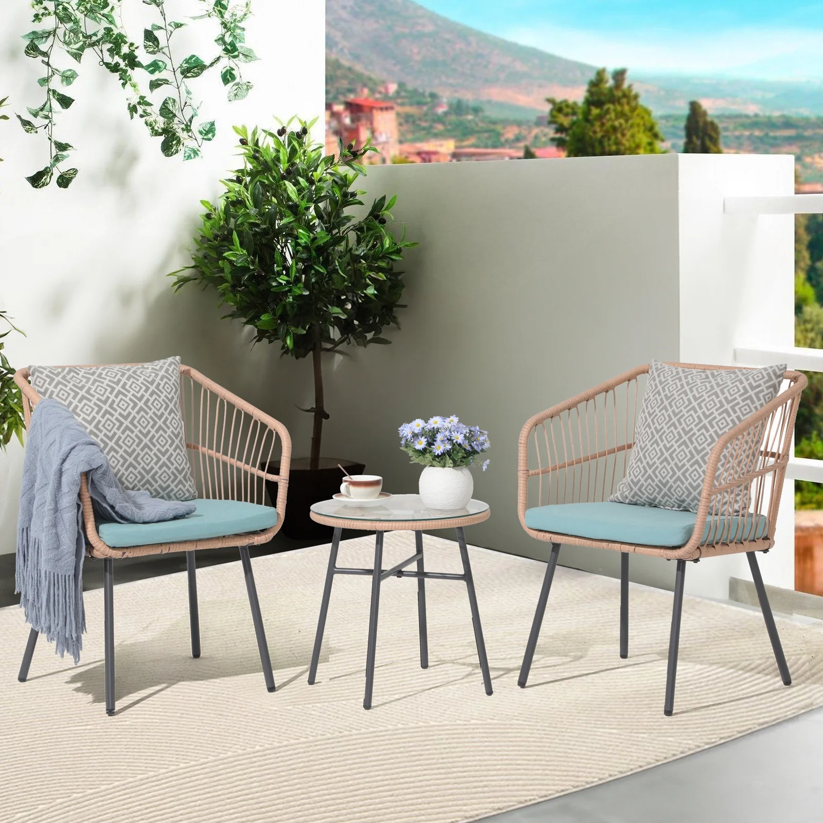 Patio Furniture Set, Betcozy3 Pieces Outdoor Chairs Set with Glass Coffee Table for Garden, Bistro, Porch, Balcony, Backyard - Image 13