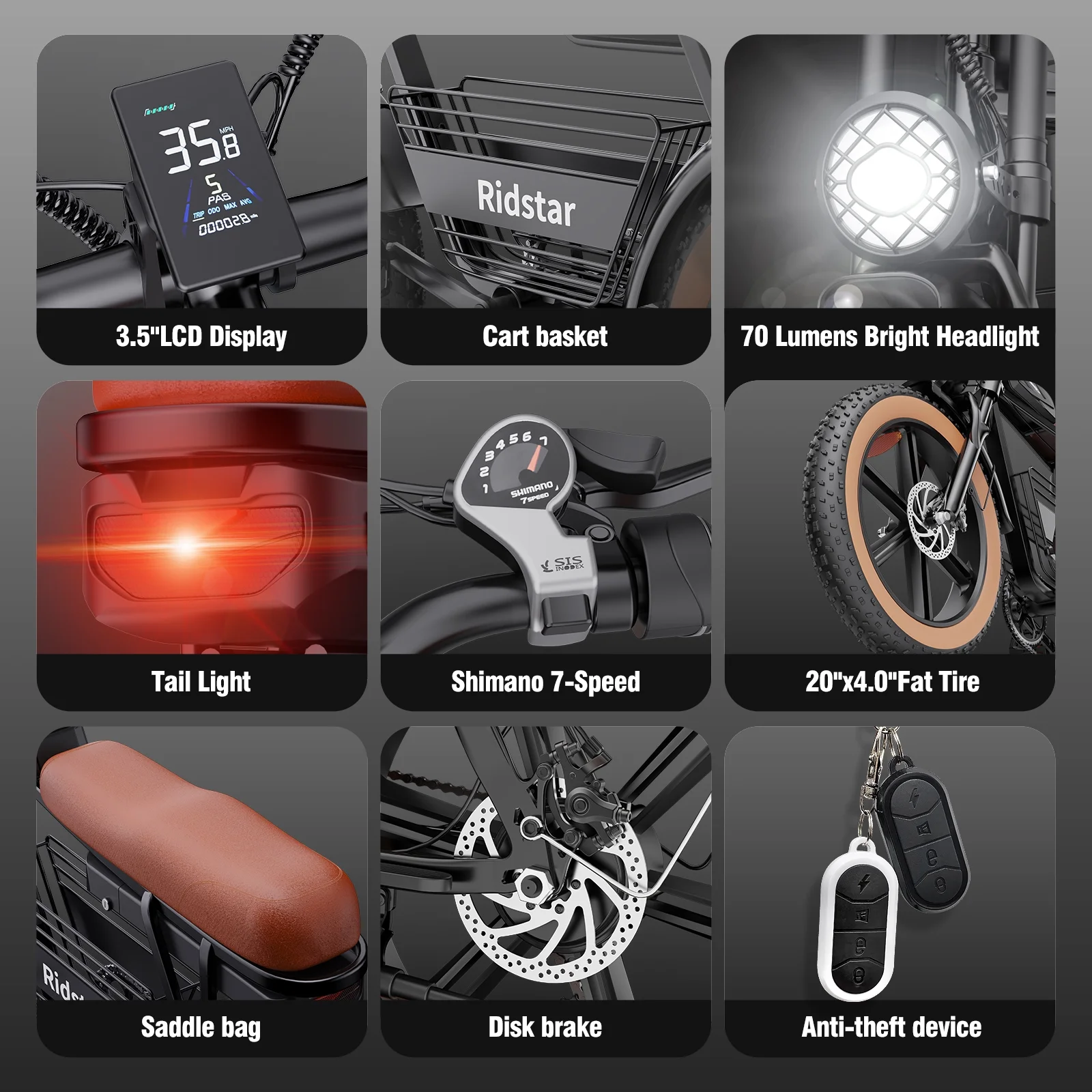 Ridstar 1500W Electric Bike for Adults,33MPH 48V 20Ah Electric Bicycle ,20" Fat Tire Full Suspension Mountain Bike UL2849 - Image 12