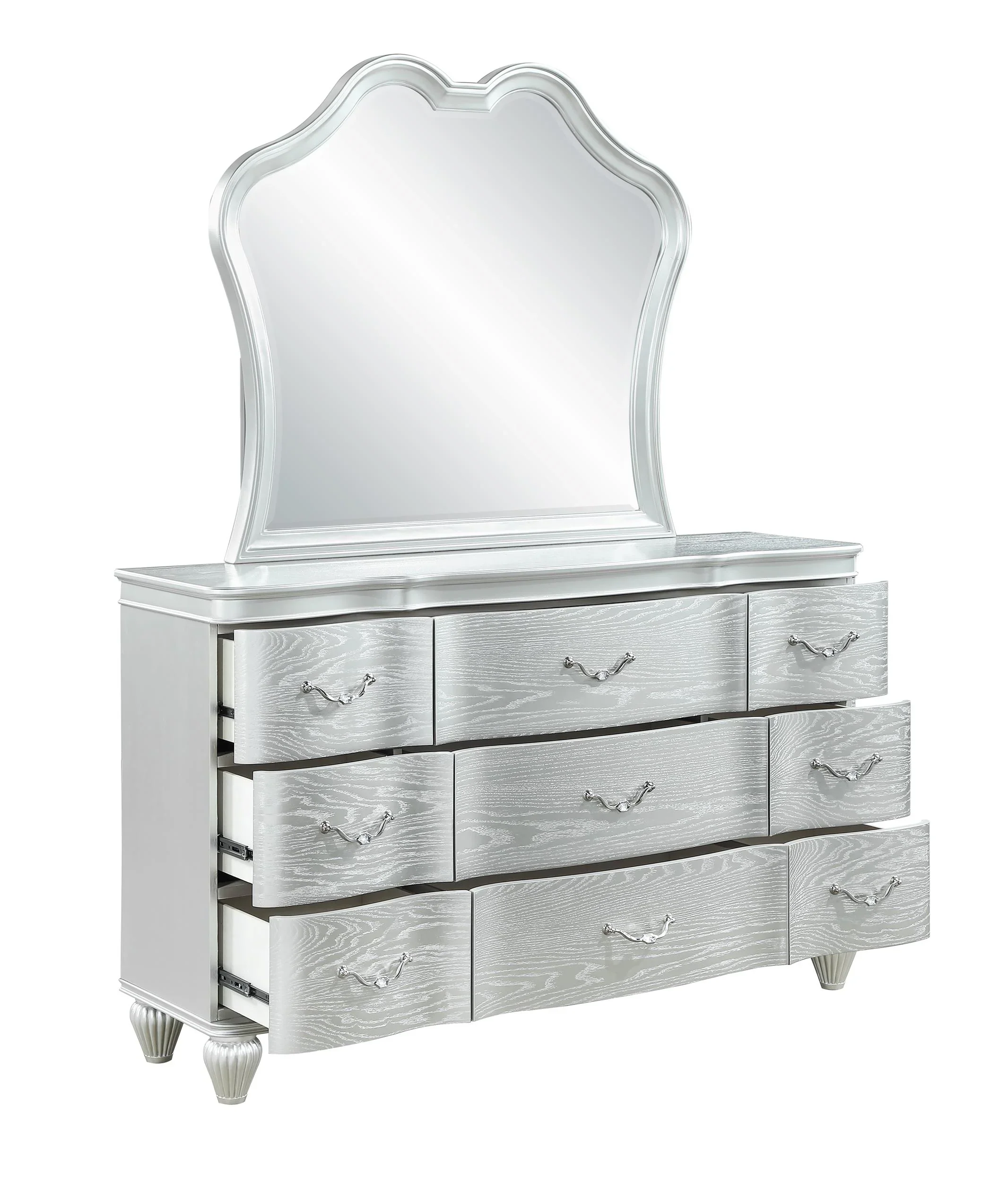 Eros King 4PC Bedroom Set with Manufactured Wood & Tufted Detailing in Silver