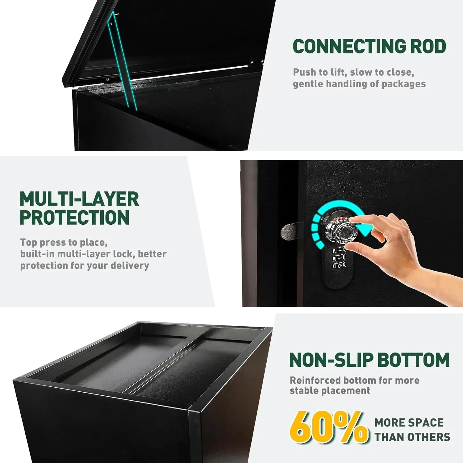 Gaonala Steel Package Delivery Box 19.6x14.4x44.9in Lockable Weather-Resistant Black - Image 18 Gaonala Steel Package Delivery Box 19.6x14.4x44.9in Lockable Weather-Resistant Black - Image 18