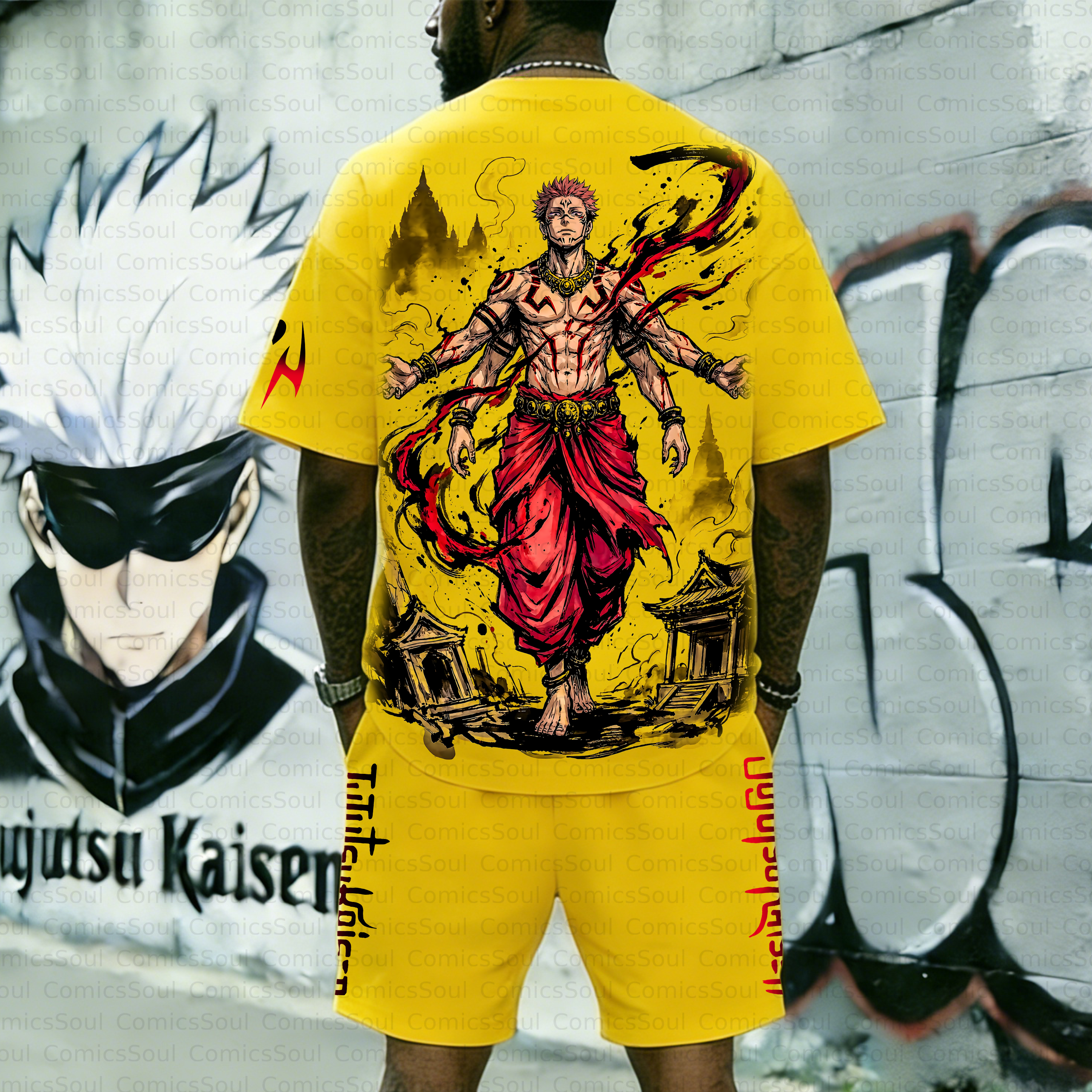 Unisex Anime Inspired Vintage T-shirt& Shorts 2 Pieces Set