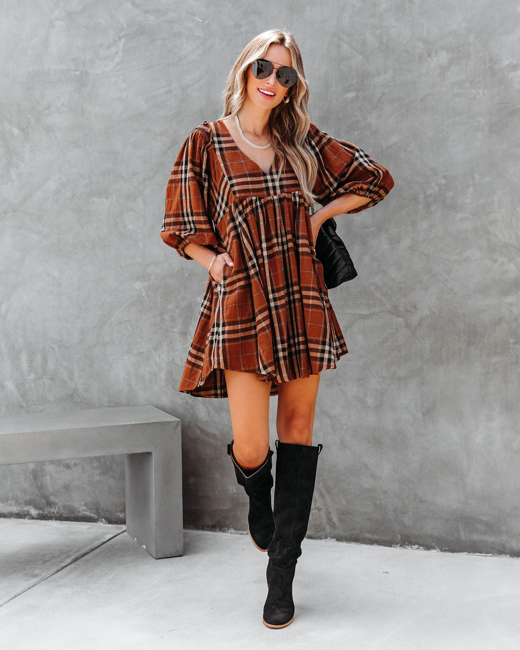 Delightful Autumn Pocketed Babydoll Dress - Se7enfashion
