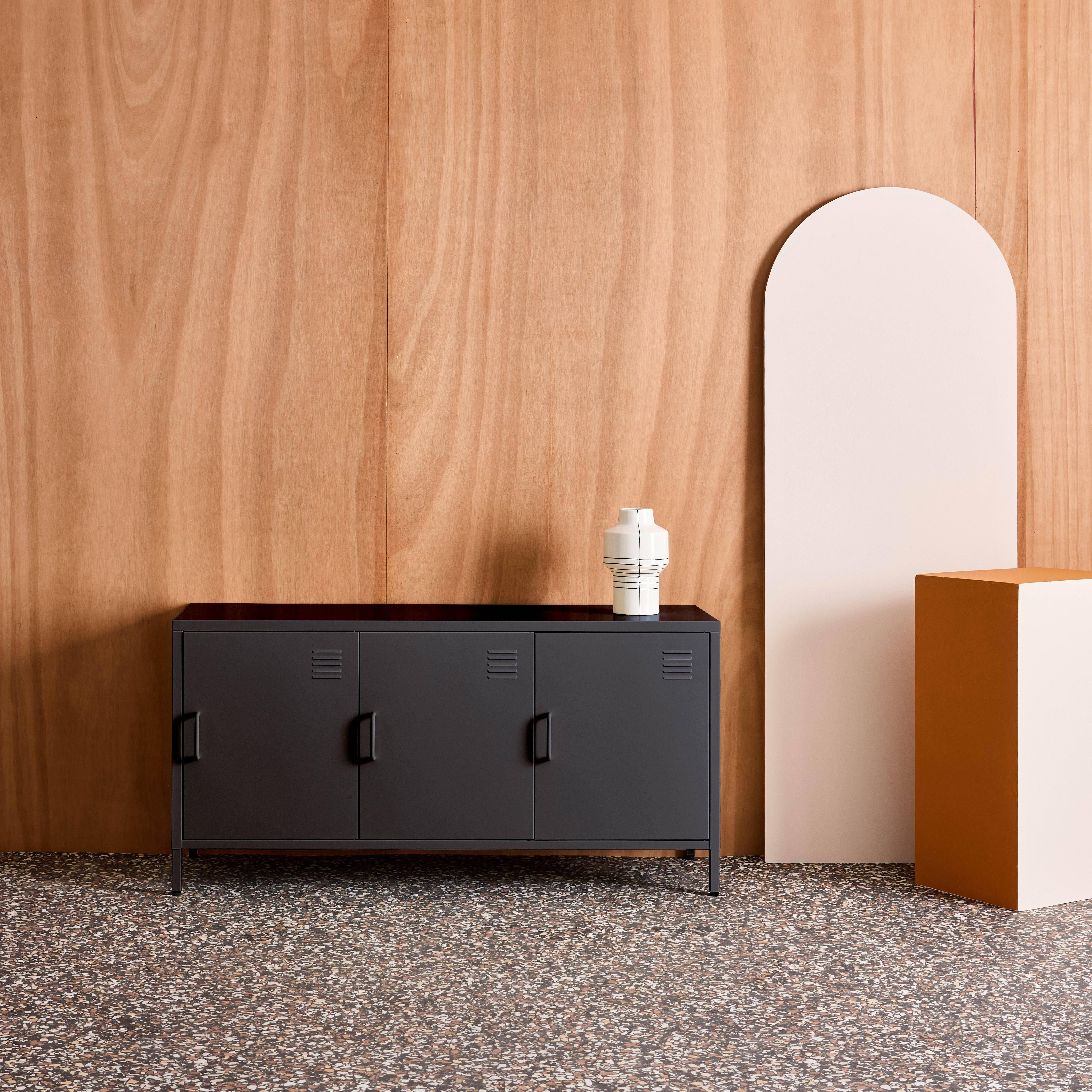 Alabama - Mueble de TV industrial de metal con 3 puertas, 120cm