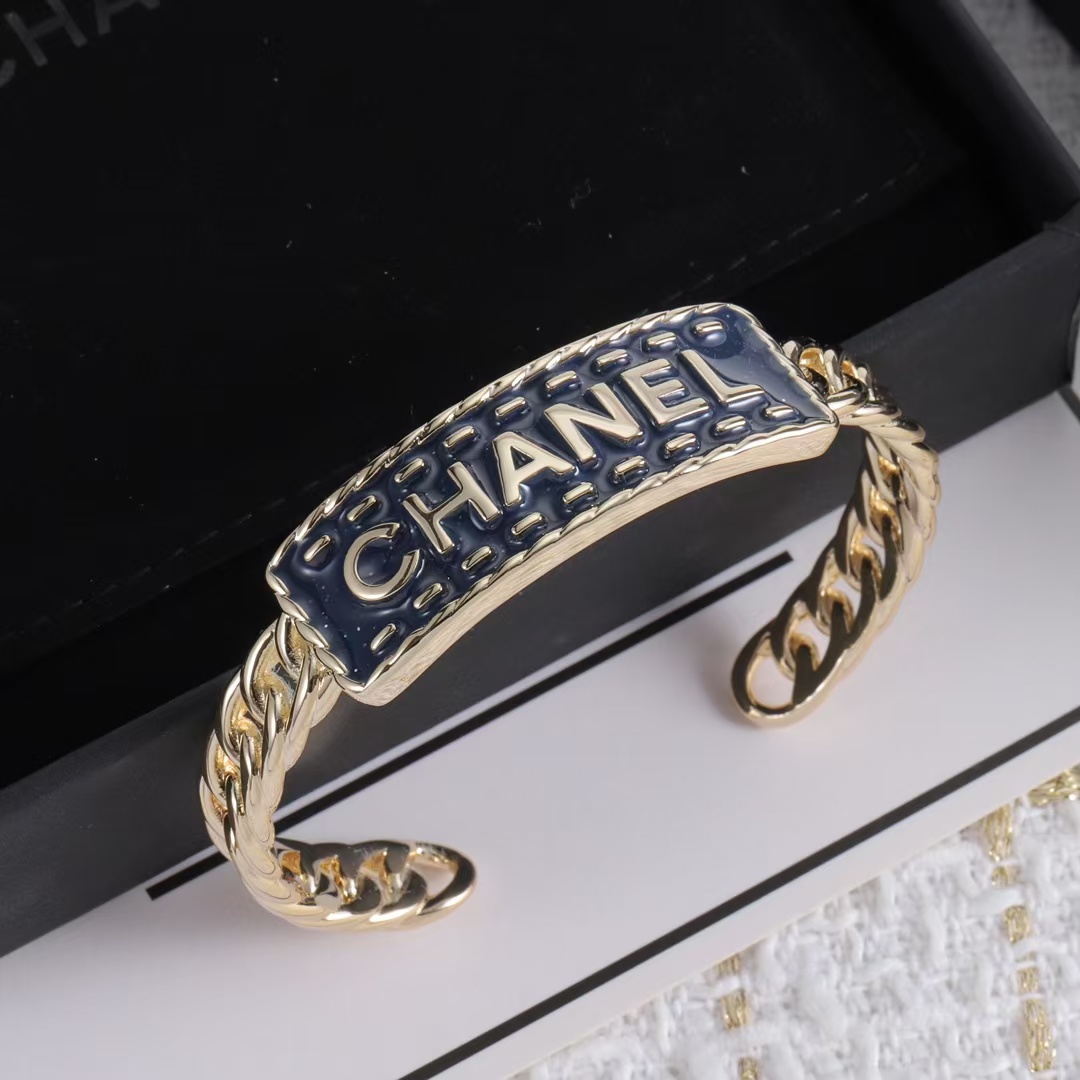 Chanel Letters Denim Open Cuff Bangle Bracelet - Original Replica Club