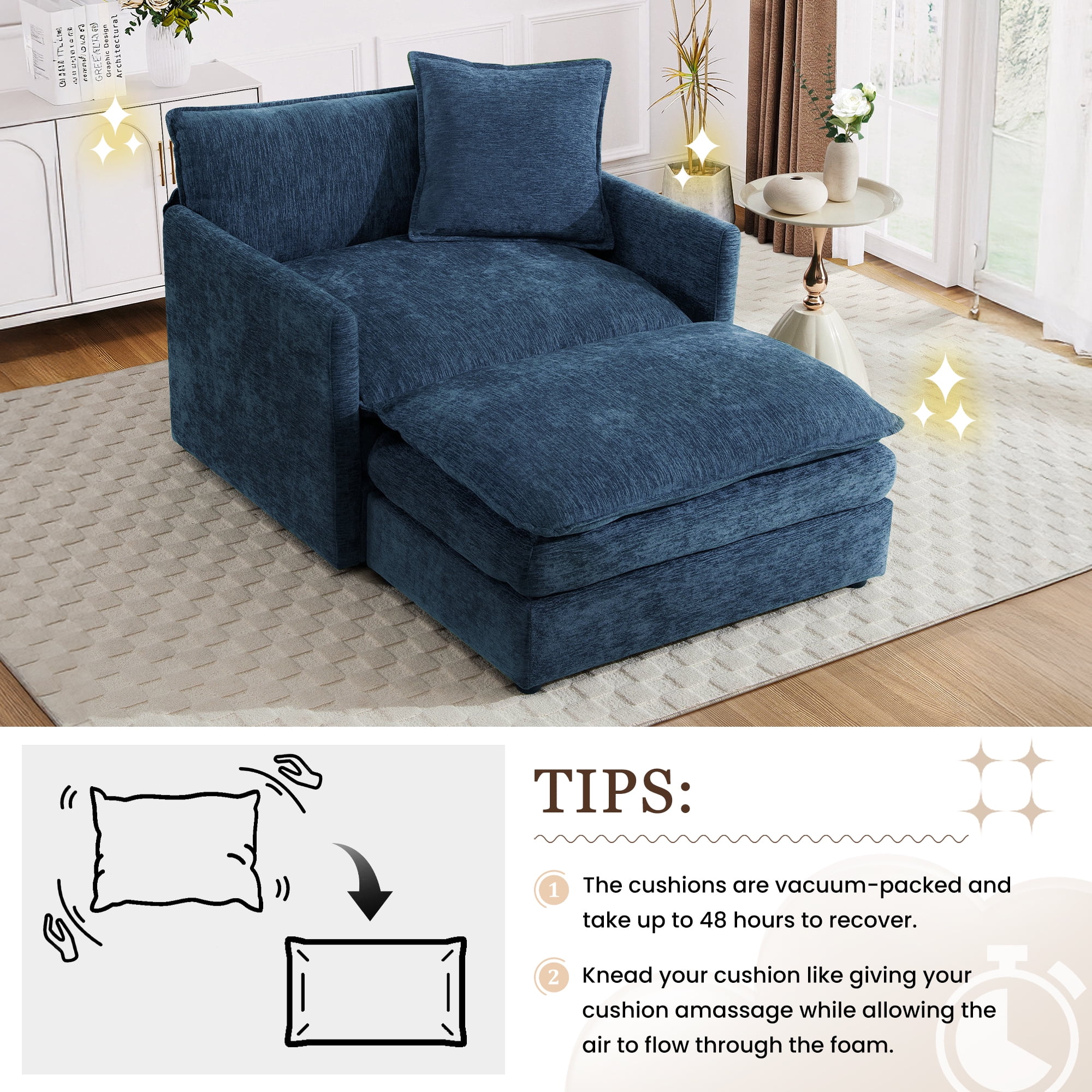 Muumblus Oversized Lounge Chair with Ottoman, Cloud Accent Armchair for Living Room, Beige Chenille - Image 43
