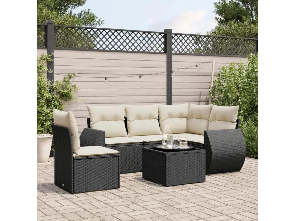 Set de sofás de jardín 6 piezas y cojines ratán sintético negro FYVC86798