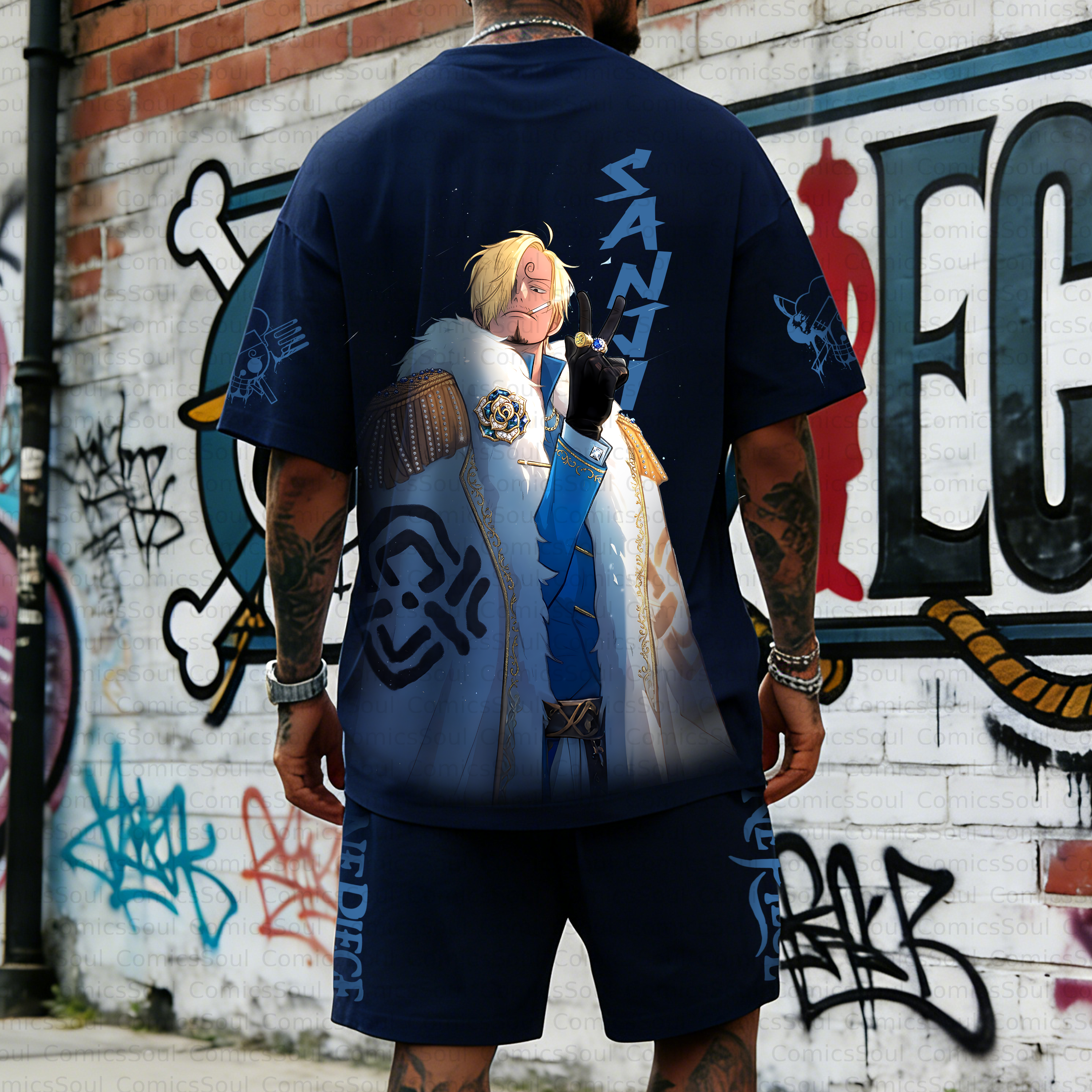 Unisex Anime Inspired Vintage T-shirt& Shorts 2 Pieces Set