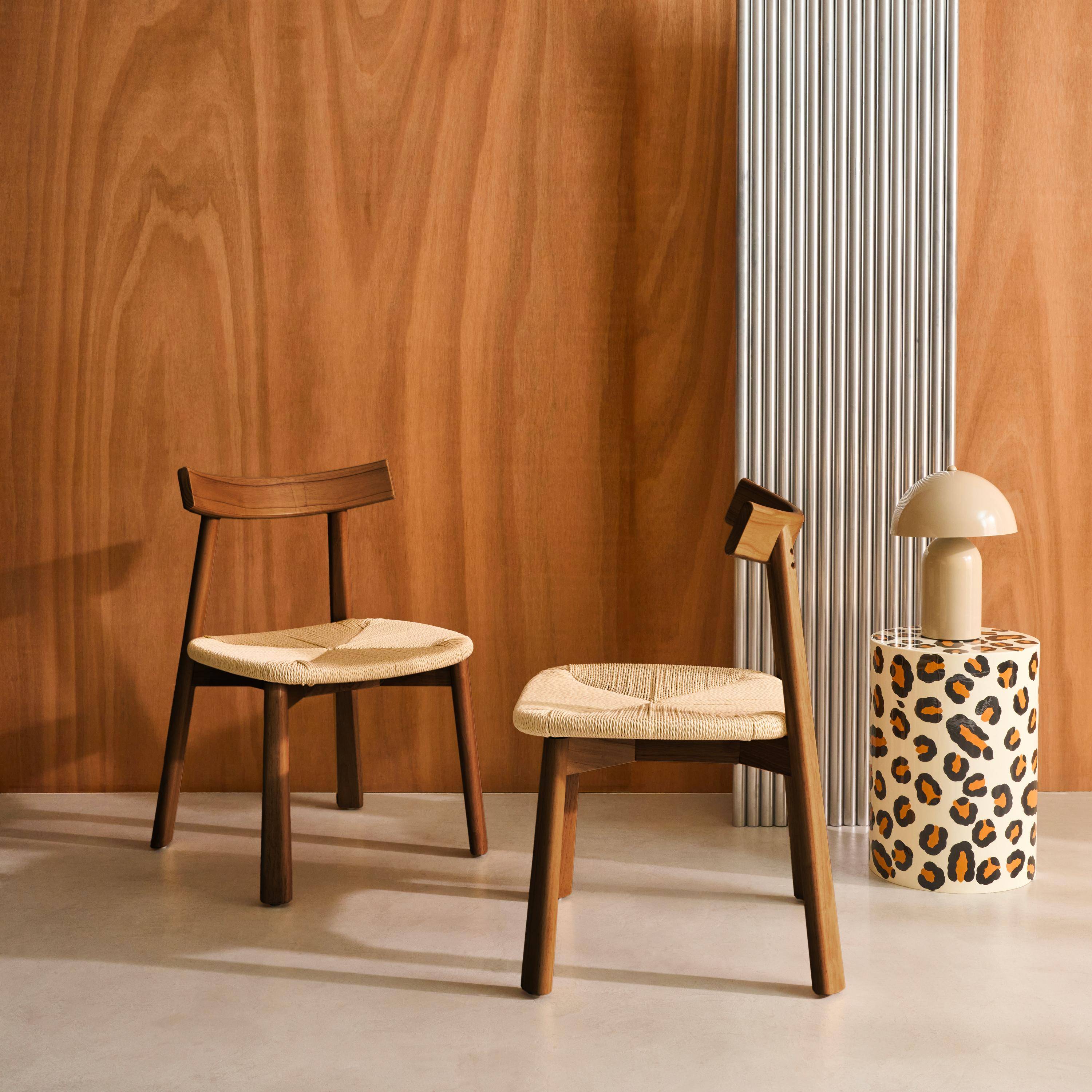 Tilda - Silla escandinava de madera de hevea con asiento de cuerda, set de 2