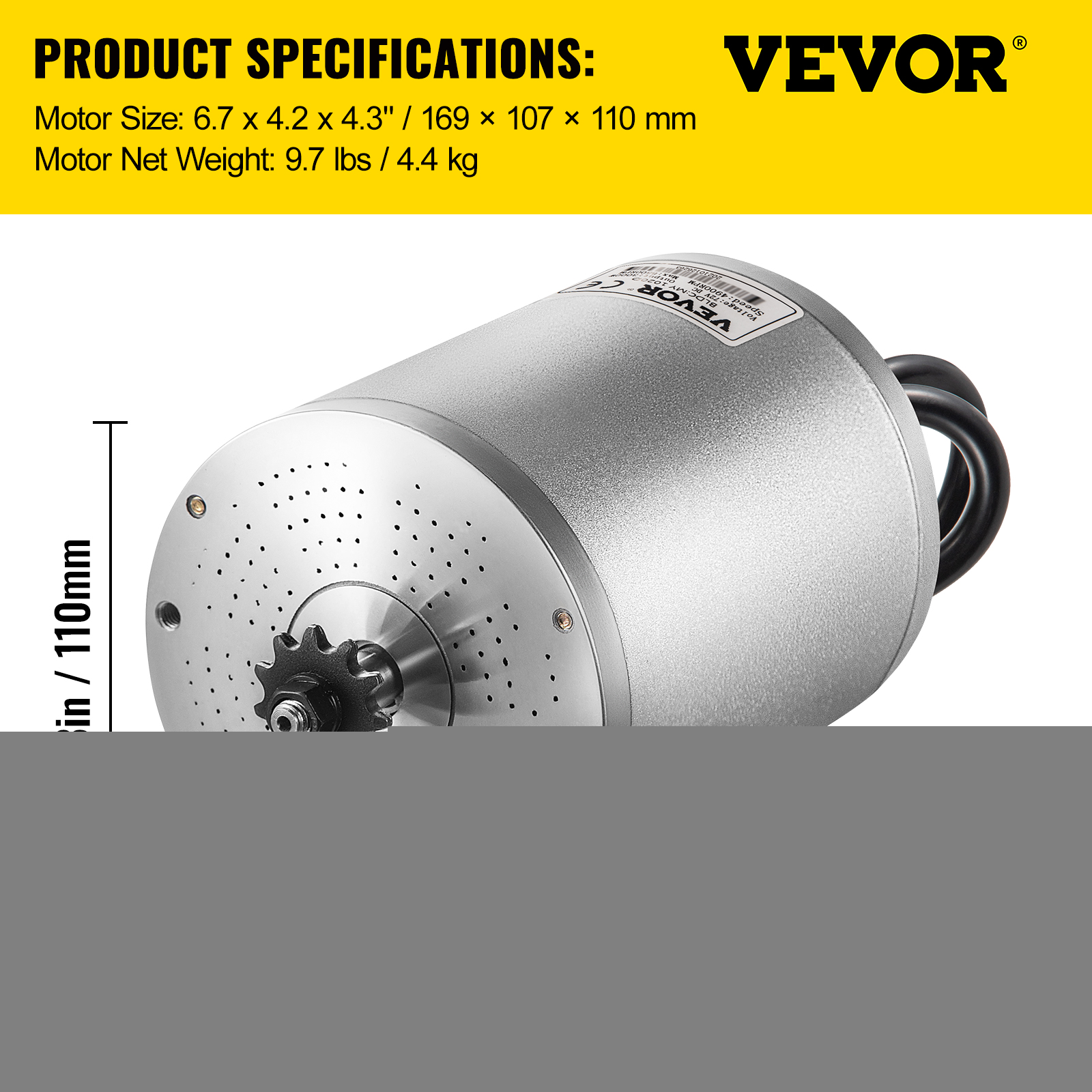VEVOR 48V 2000W Brushless DC Motor Kit. 4300 RPM. with Controller & Throttle. for Go Kart/ATV. 10 lb - Image 7