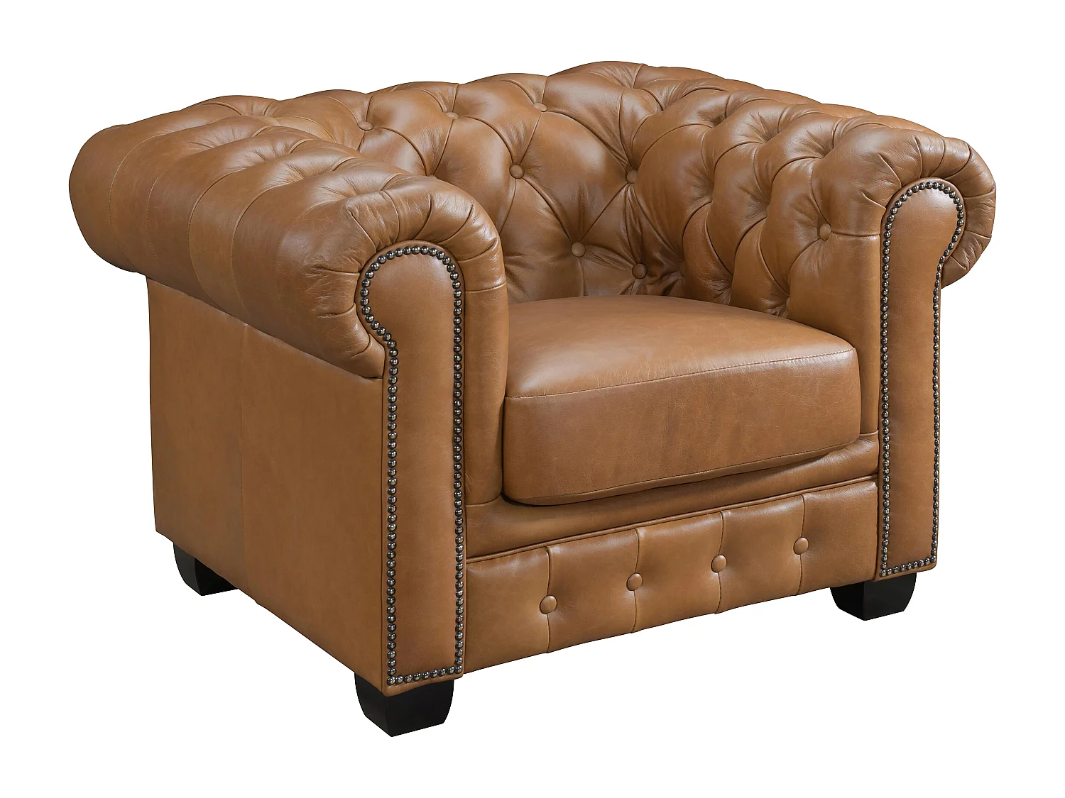 Sillón chesterfield BRENTON 100% piel de búfalo - Caramelo vintage