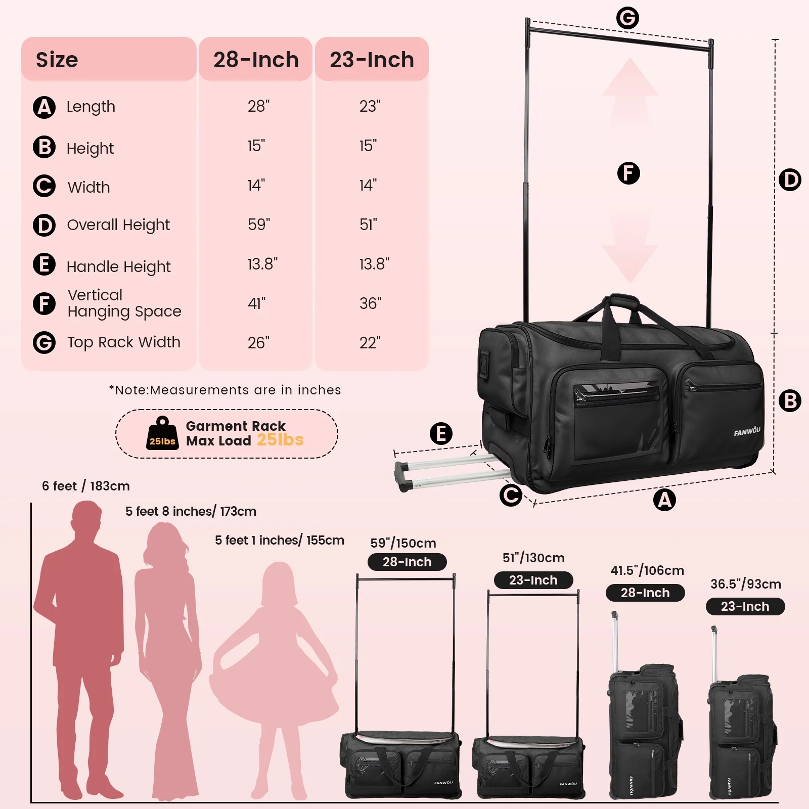Fegat Dance Bag with Garment Rack - 28"Collapsible Rolling Competition Dance Duffle Bag Lightweight Costume Wheeled Suitcase for Dancers Shows Livestreamer Athletes - Image 26
