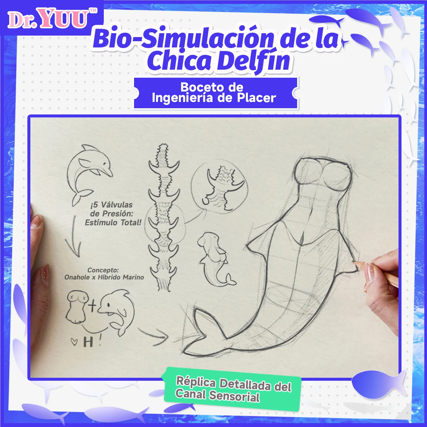 Boceto de bio-simulación y 5 válvulas de presión en el juguete waifu marino de Dr.YUU