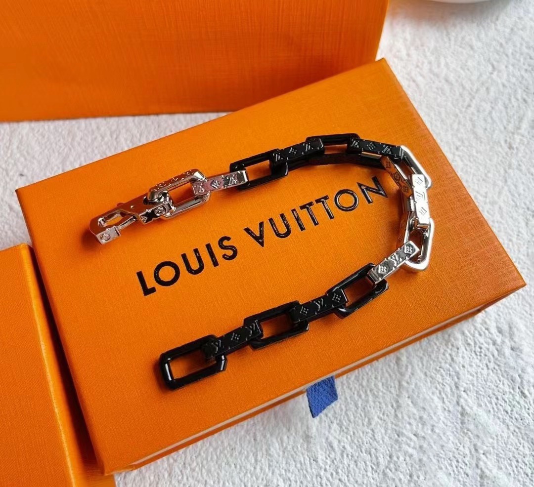 Louis Vuitton Black Silver Mixed Metal Color Monogram Bracelet Mens - Original Replica Club