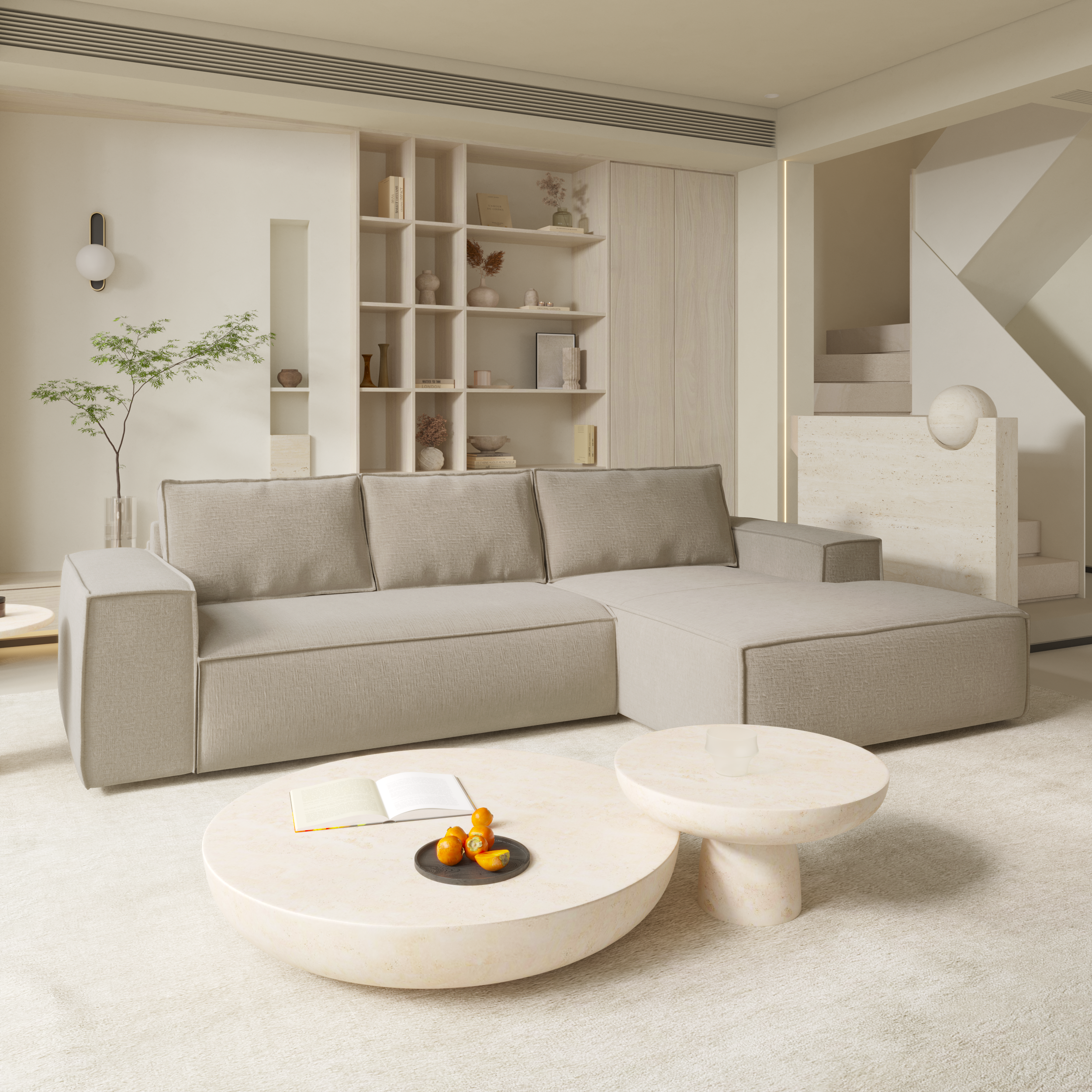 Rechte hoekbanken JOAN 5 personen Fluweel Beige