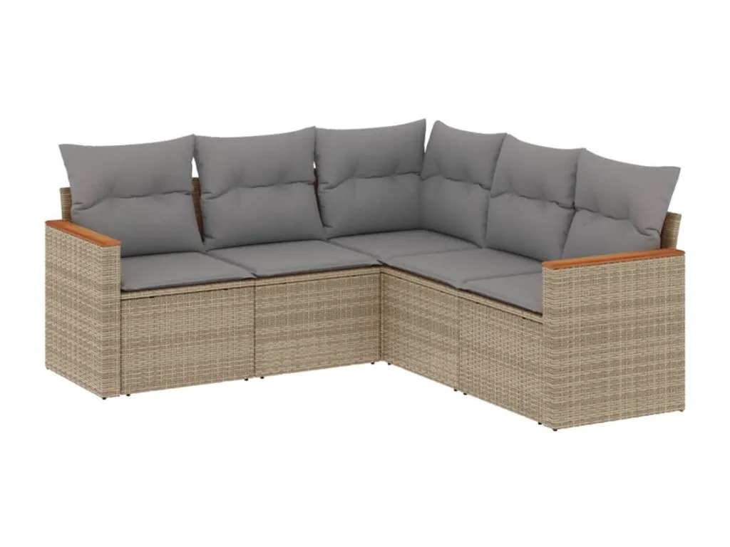 Juego de sofás jardín con cojines beige mezcla 5 piezas ratán PE