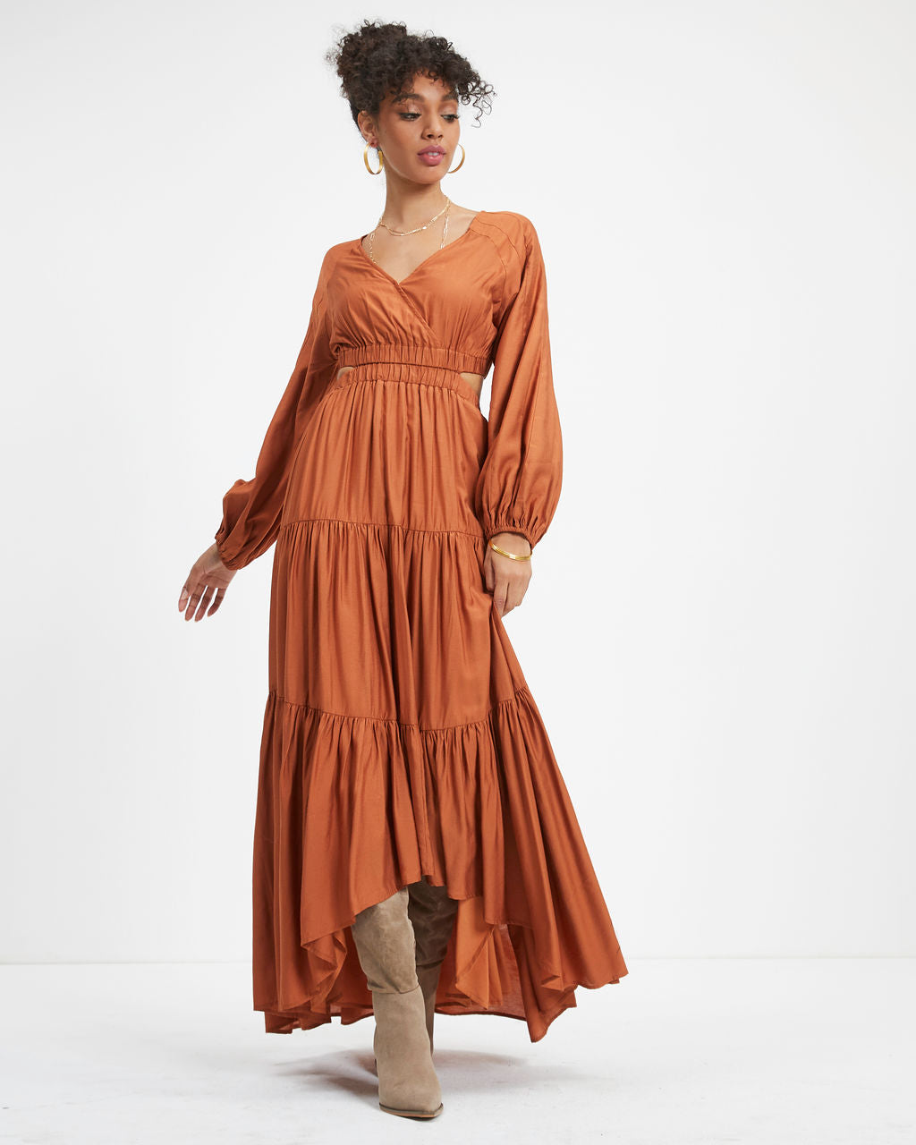 Sable Cutout Ruffle Maxi Dress - Rust - Se7enfashion