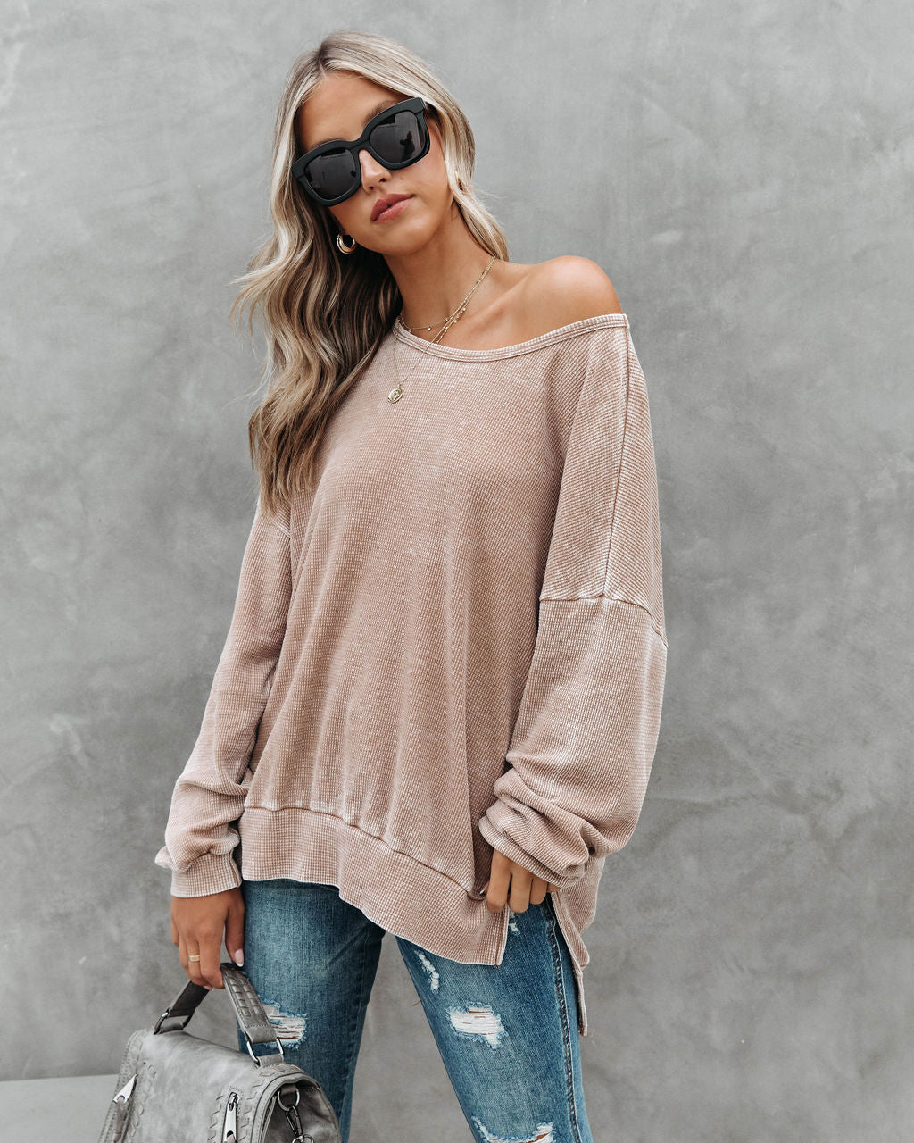 Tahoe Bound Waffle Knit Long Sleeve Top - Light Mocha - Se7enfashion