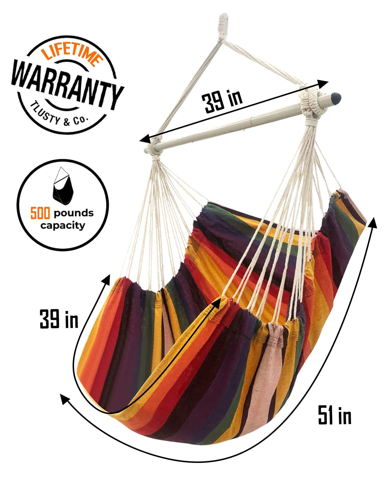 Bedroom Indoor Striped Hammock Chair With Two Cushions up to 440 Lbs Outdoor Patio Porch or Tree Swing Hammock Chair