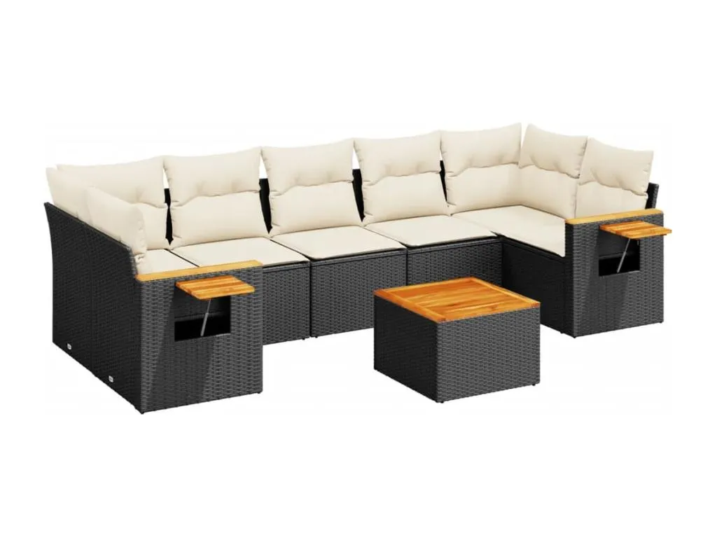 Set de sofás de jardín 8 piezas y cojines ratán sintético negro EHYU40788