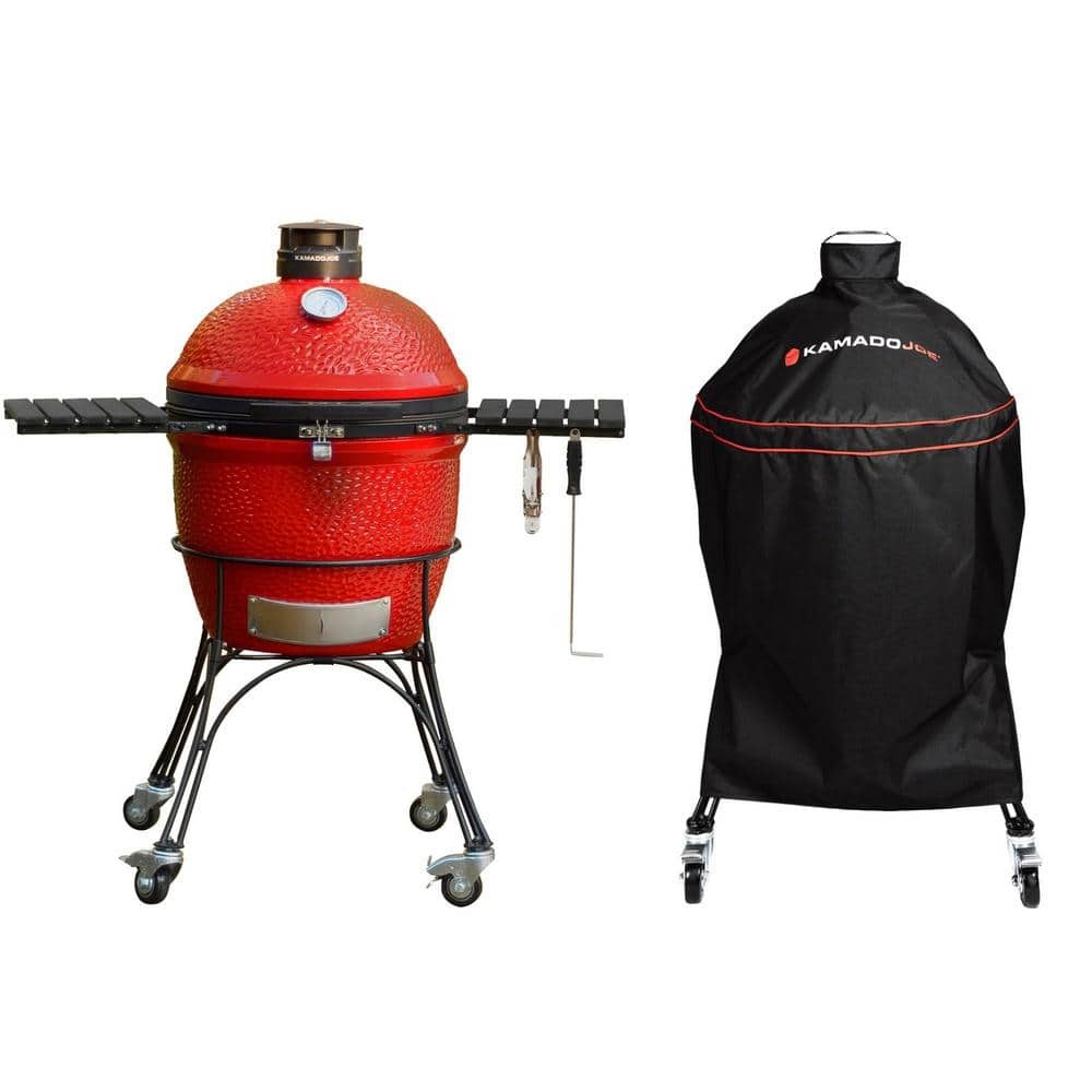 WAYFAIR Kamado Joe - Classic Joe II 18 In. Charcoal Grill In Red With Cart, Side Shelves, Grate Gripper, Ash Tool, And Grill Cover