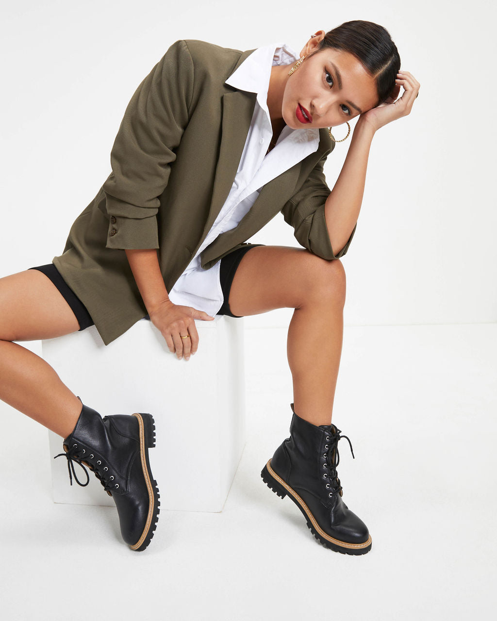 She Knows It All Pocketed Blazer - Olive - Se7enfashion