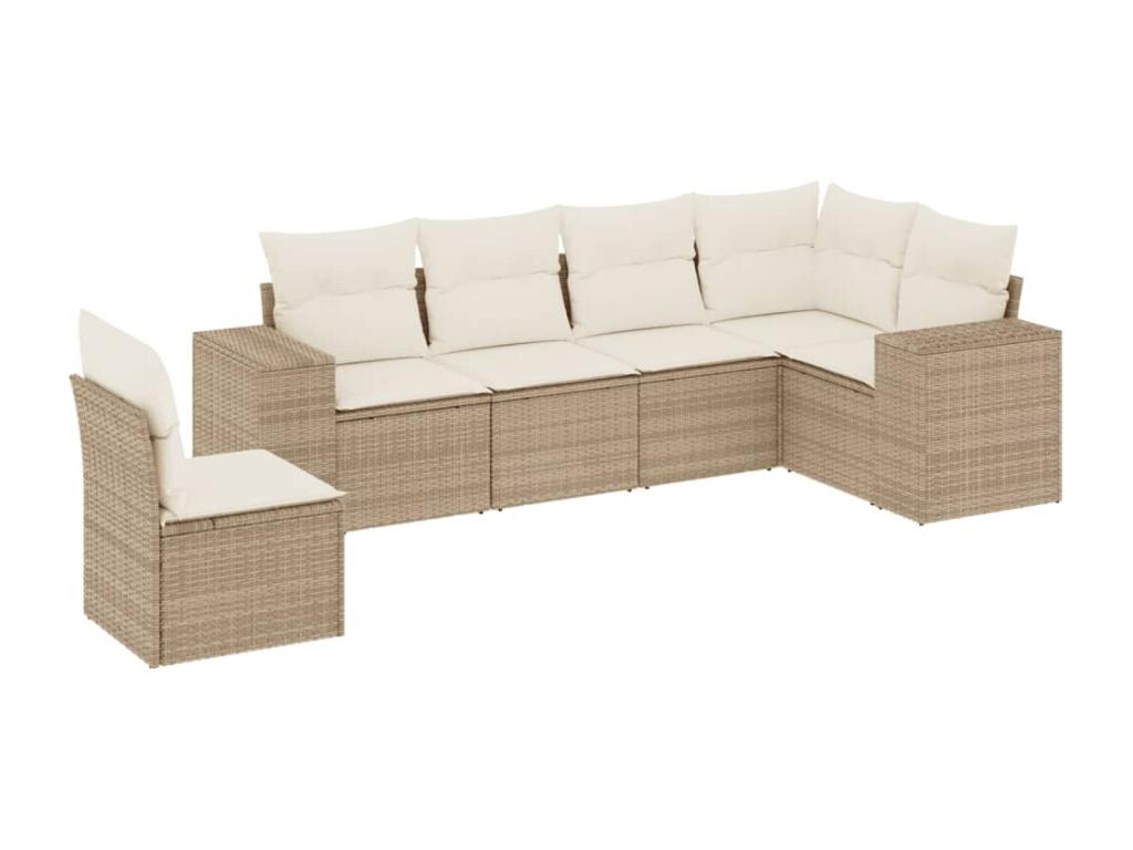 Habitarluz Juego de sofás jardín con cojines 6 pzas ratán sintético beige GEHI20149