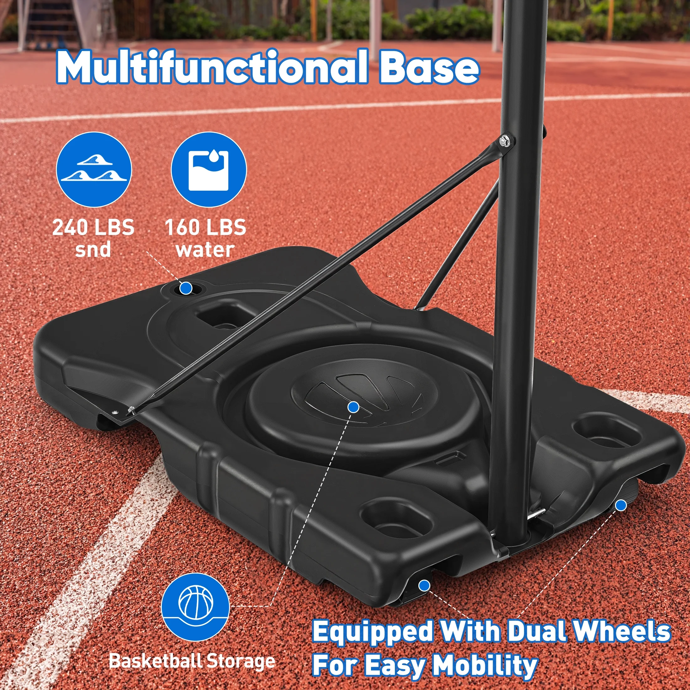 Edx 6.1ft-10ft Adjustable Height 44" Shatterproof Outdoor Portable Basketball System (Adult) - Image 4