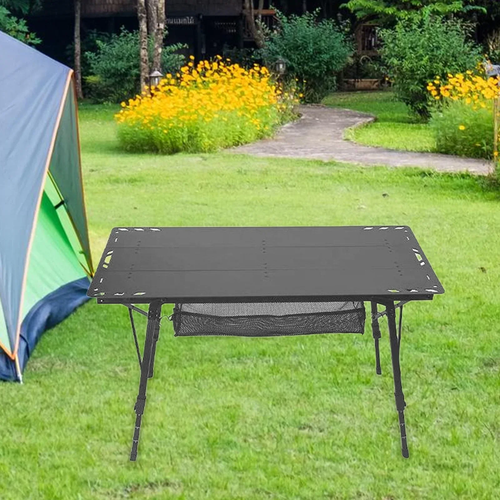 Miulika Folding Camping Table, Aluminum Alloy And PP, 103cm x 55cm, Adjustable Height 45cm-67cm - Black - Image 8 Miulika Folding Camping Table, Aluminum Alloy And PP, 103cm x 55cm, Adjustable Height 45cm-67cm - Black - Image 8