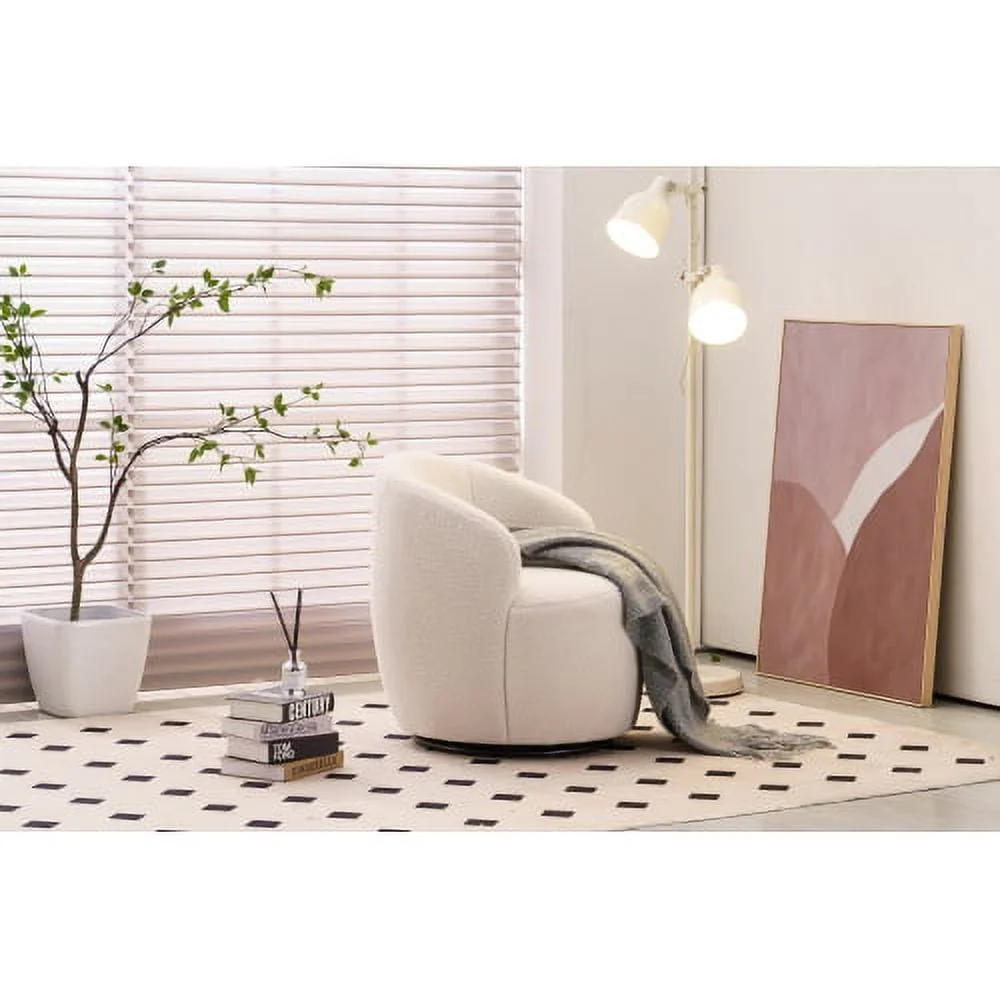 Swivel Chair, Round Accent Sofa Chair, Teddy Fabric Swivel Accent Armchair, Modern Leisure Arm Chair for Living Room, Hotel, Bedroom, Office, Ivory - Image 3