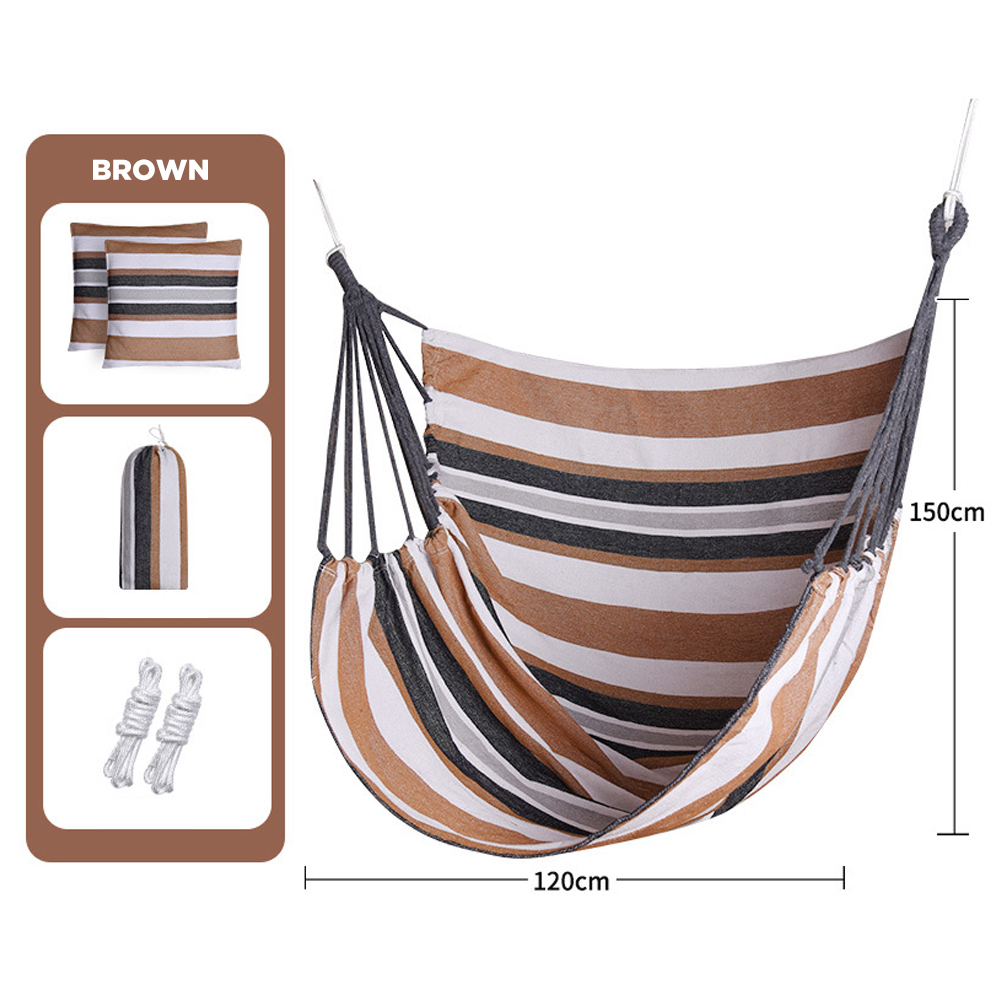 Outdoor Adult Swing Hammock Chair with Rope and Canvas Durable 150kg Capacity Hanging Hammock for Courtyard Use