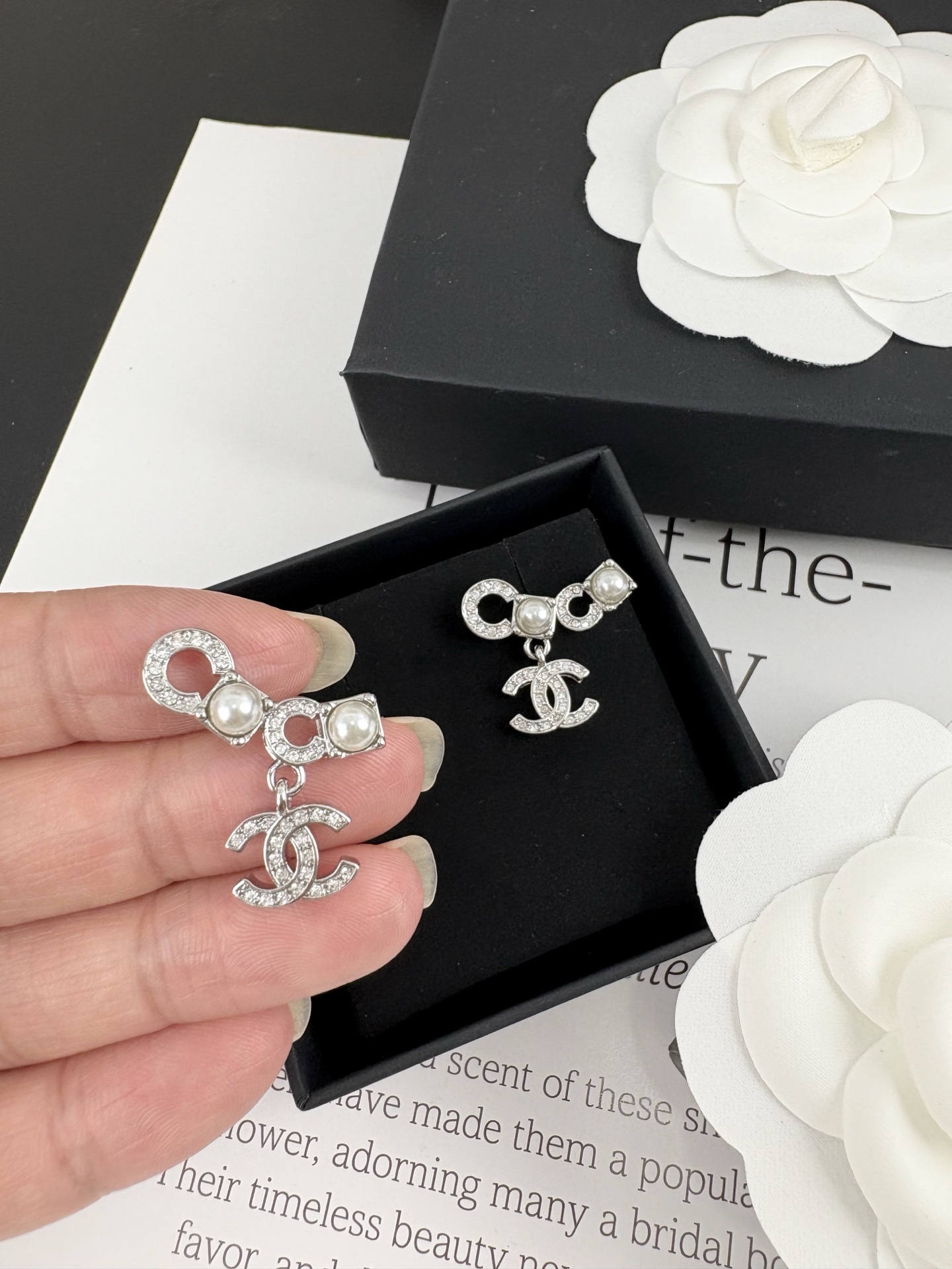 Chanel Full Diamond and Pearl Paved Coco Earrings - Original Replica Club