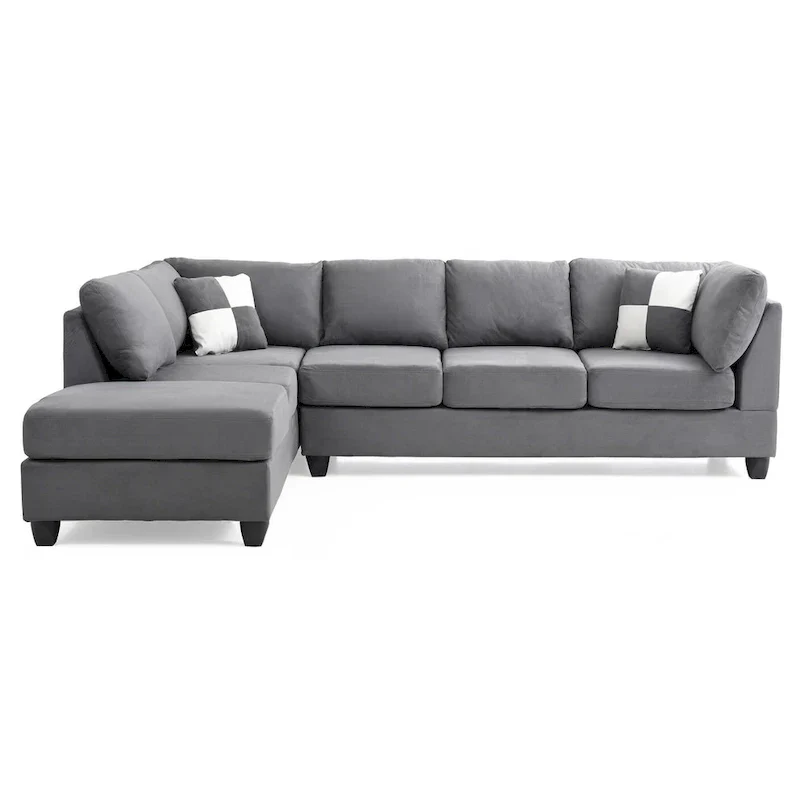 Malone 111-Inch Suede 4-Seater Sectional Sofa with Two Throw Pillows - Dimensions: 111L x 78W x 34H