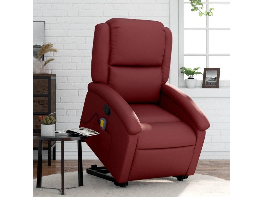 Sillón reclinable de masaje de pie cuero artificial rojo tinto