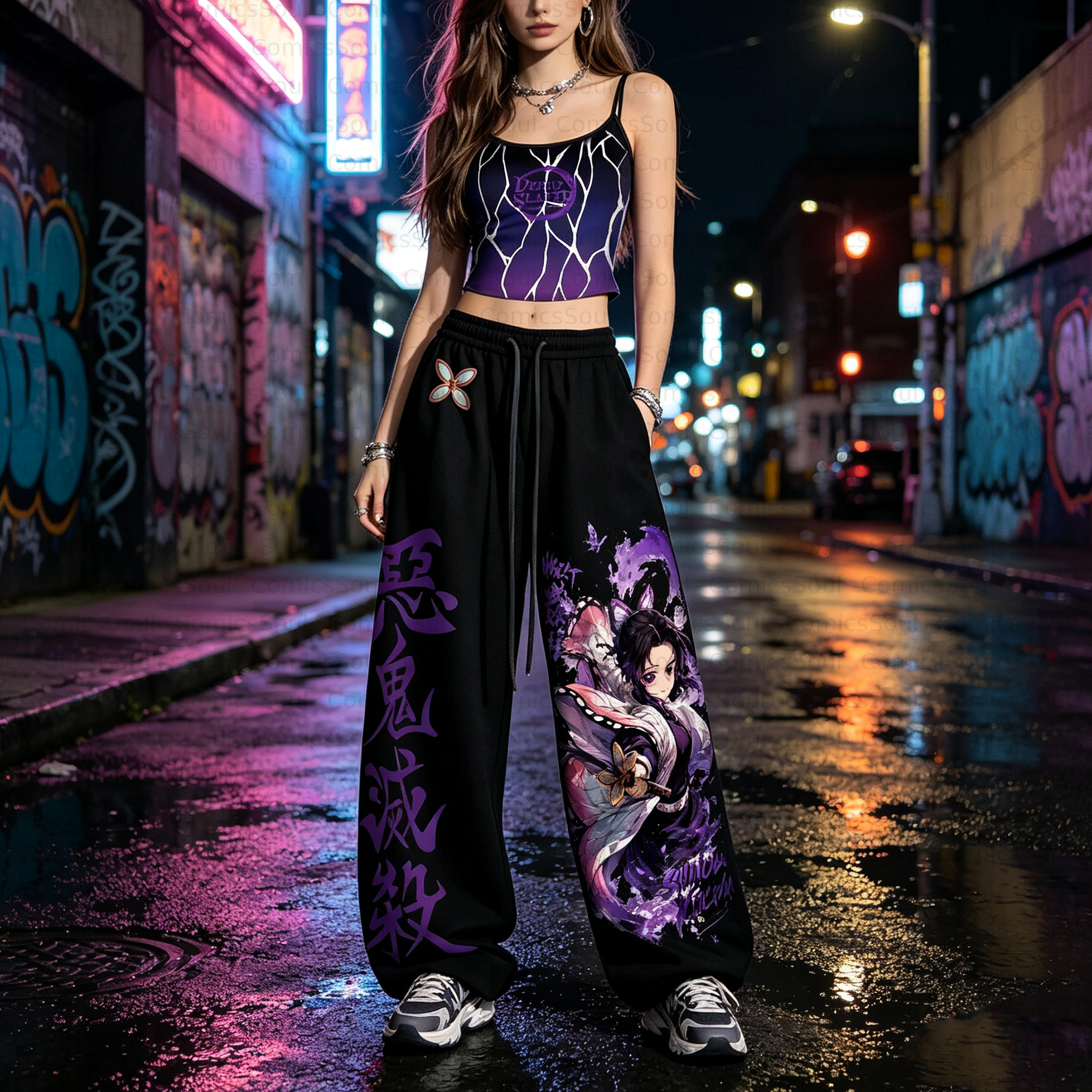 Demon Slayer Top & Elasticated Trousers Two-Piece Set 3051062 TeeThreads Sustain the Scene with Custom Apparel