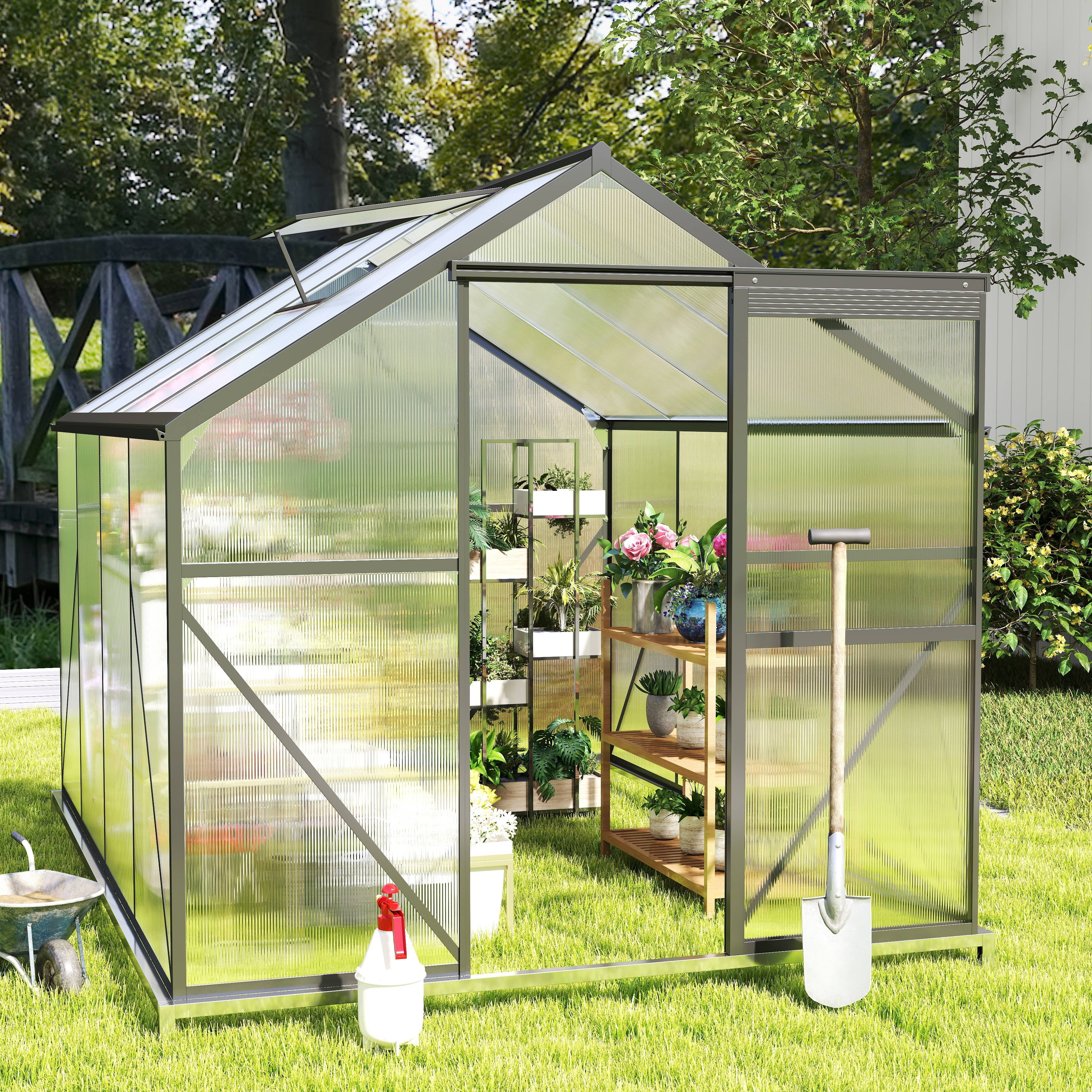 Asofer 6' x 4' Greenhouse for Outdoors, Aluminum Walk-in Green Houses shed with Rain Gutter and Roof Vent for Backyard - Image 13