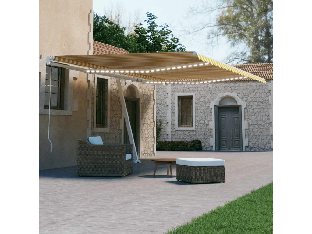 Toldo automático LED sensor de viento amarillo blanco 600x300cm