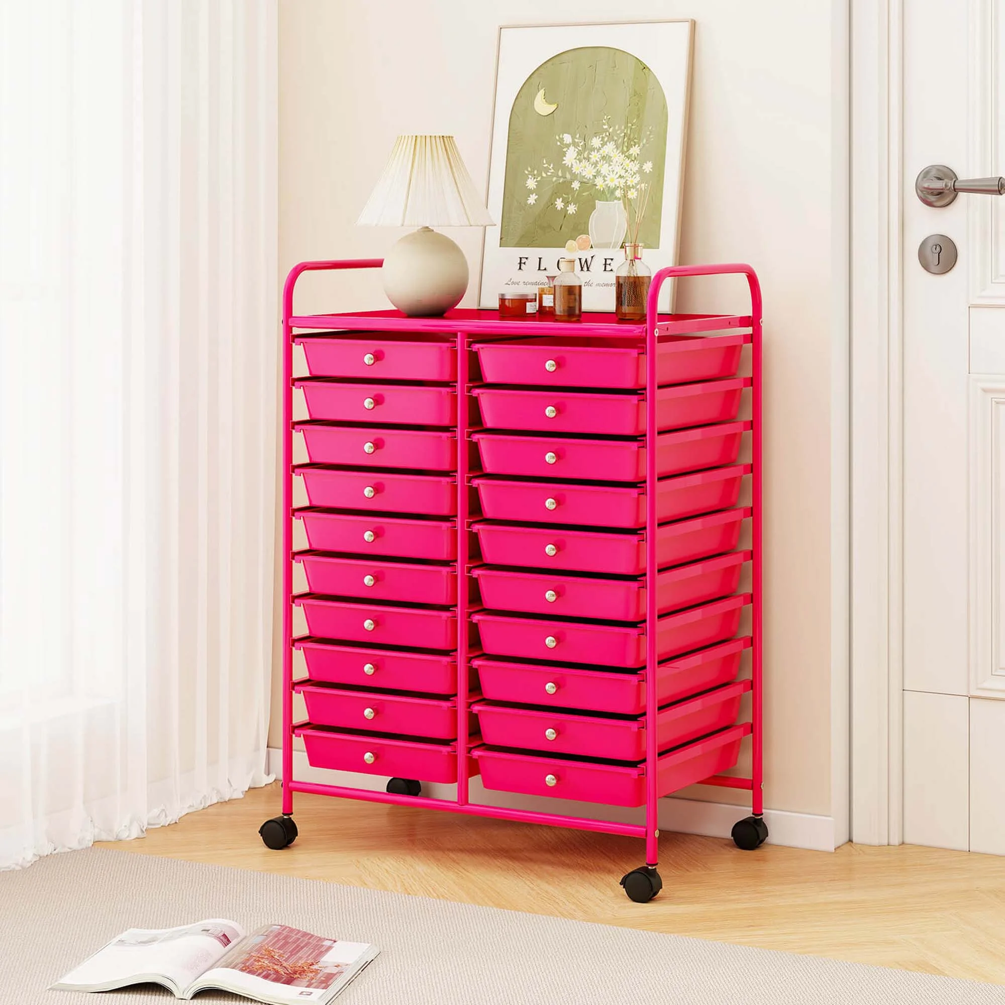 Costway 20 Drawer Rolling Storage Cart Tools Scrapbook Paper Office School Organizer Yellow - Image 48