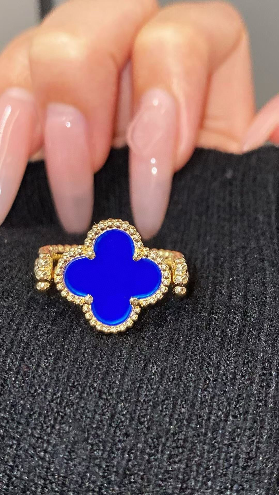 VCA Vintage Alhambra Reversible Ring, Yellow Gold, Blue Agate, Diamond - Original Replica Club