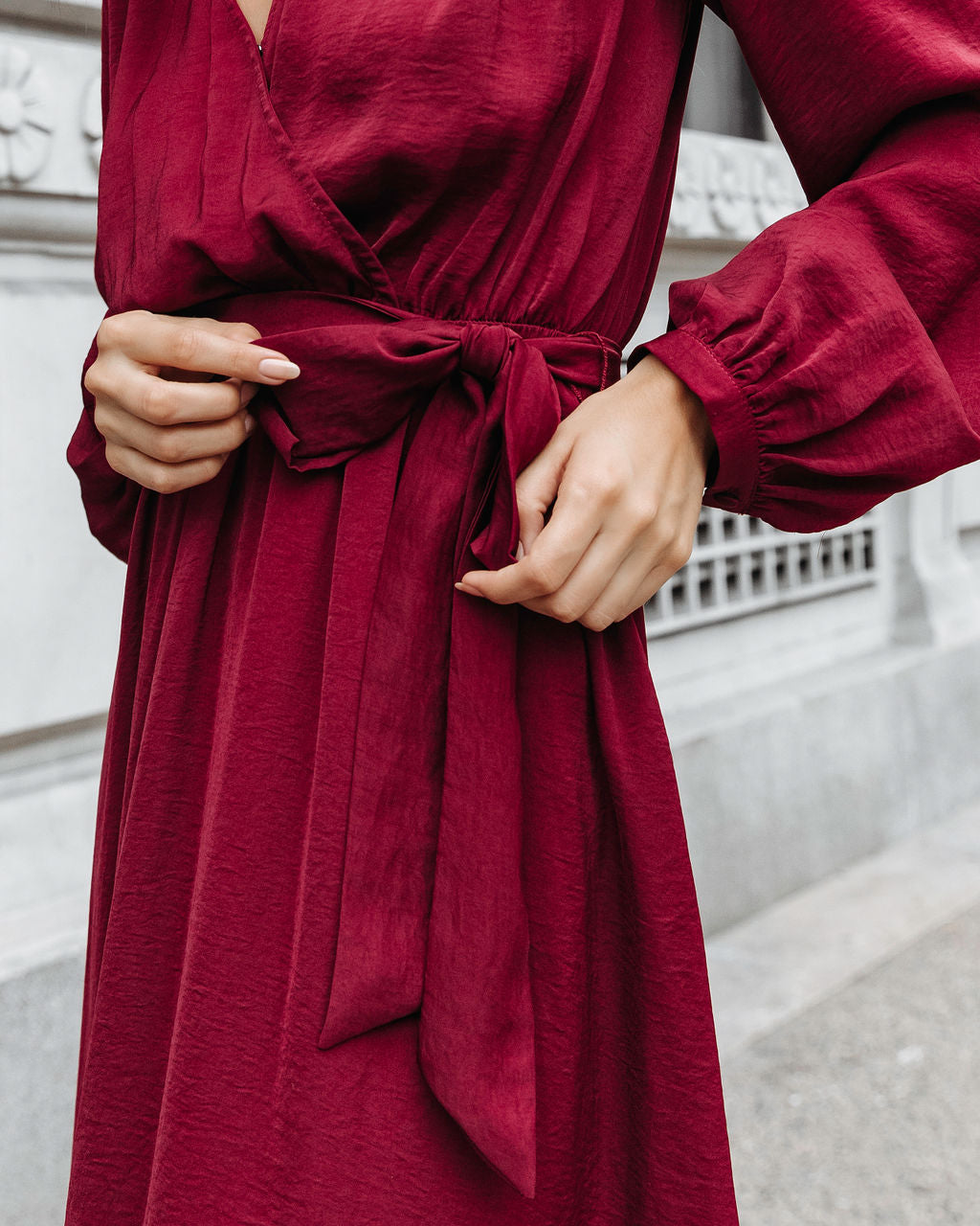 Belinda Satin Side Slit Maxi Dress - Burgundy - Se7enfashion