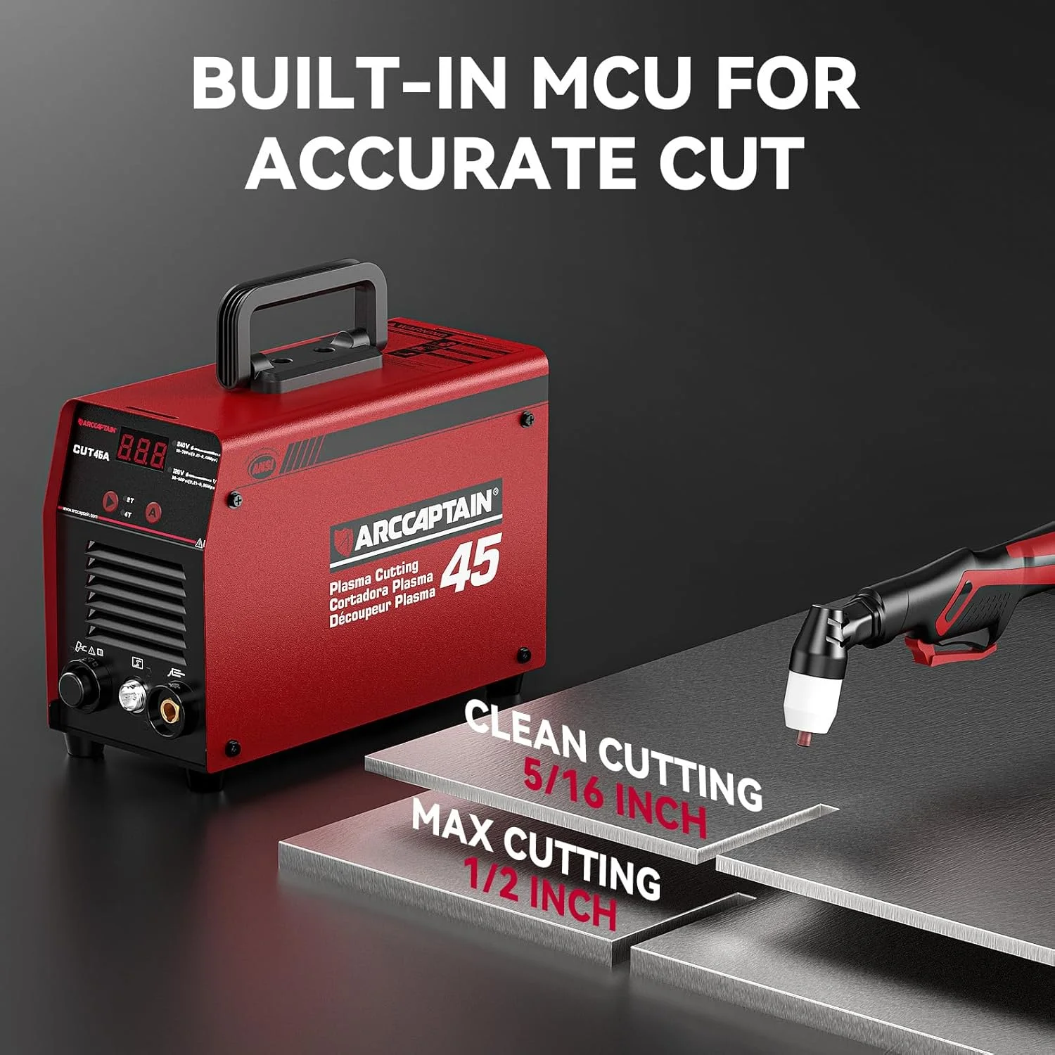 ARCCAPTAIN Plasma Cutter, 45Amp Cutter Machine, 110V/220V Dual Voltage Digital Display IGBT Inverter Plasma Cutting Machine with 2T/4T Function - Image 4